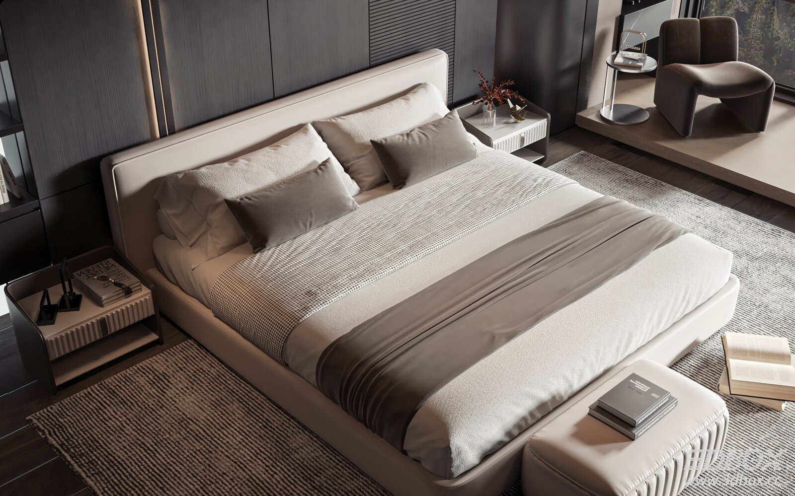 Modern Luxury Double Bedroom Interior Scene