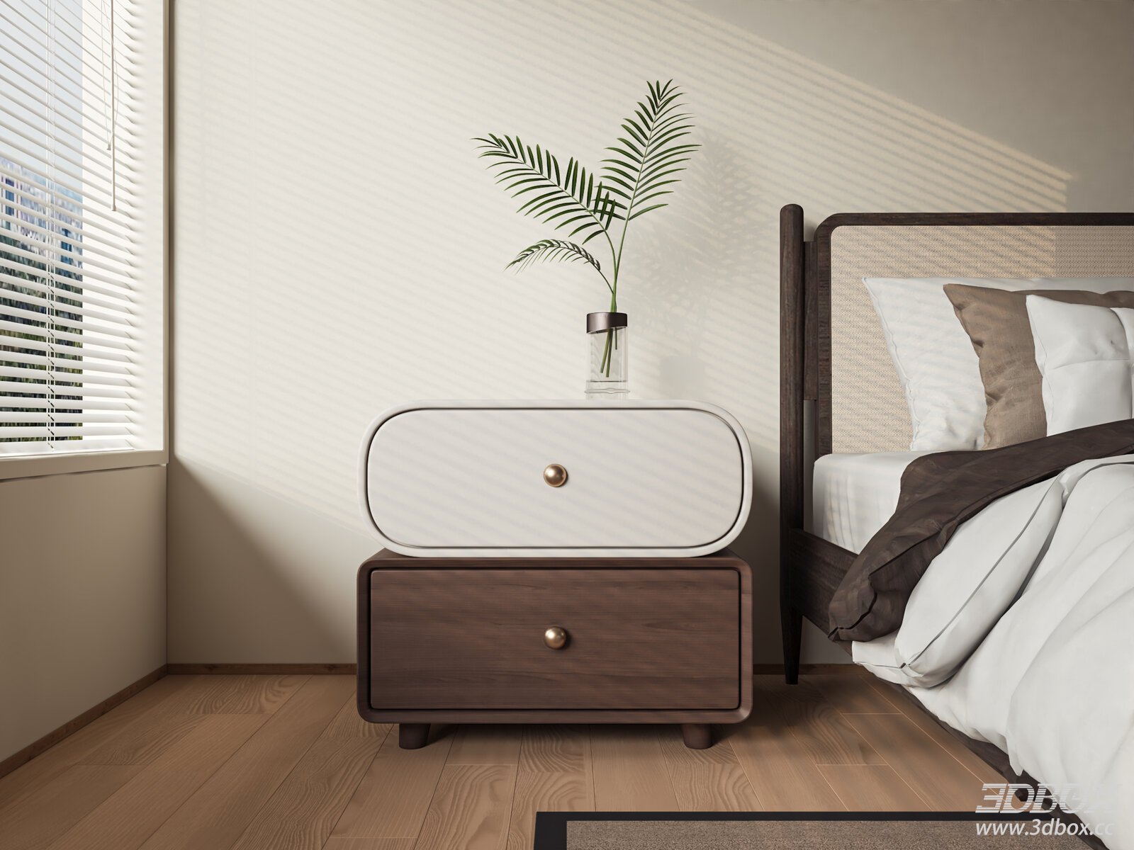 Mid-century Modern Wooden Nightstand with Drawers