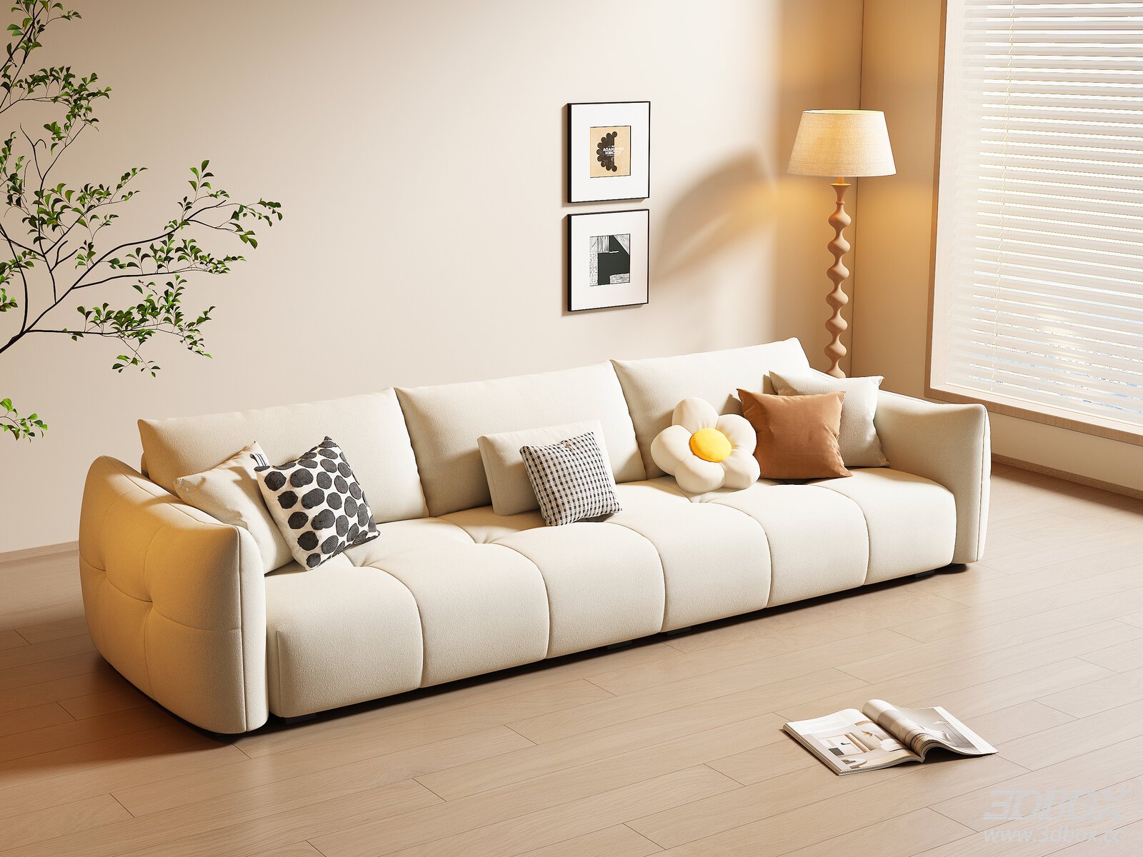 Modern Cream Style Fabric Sofa Set with Throw Pillows