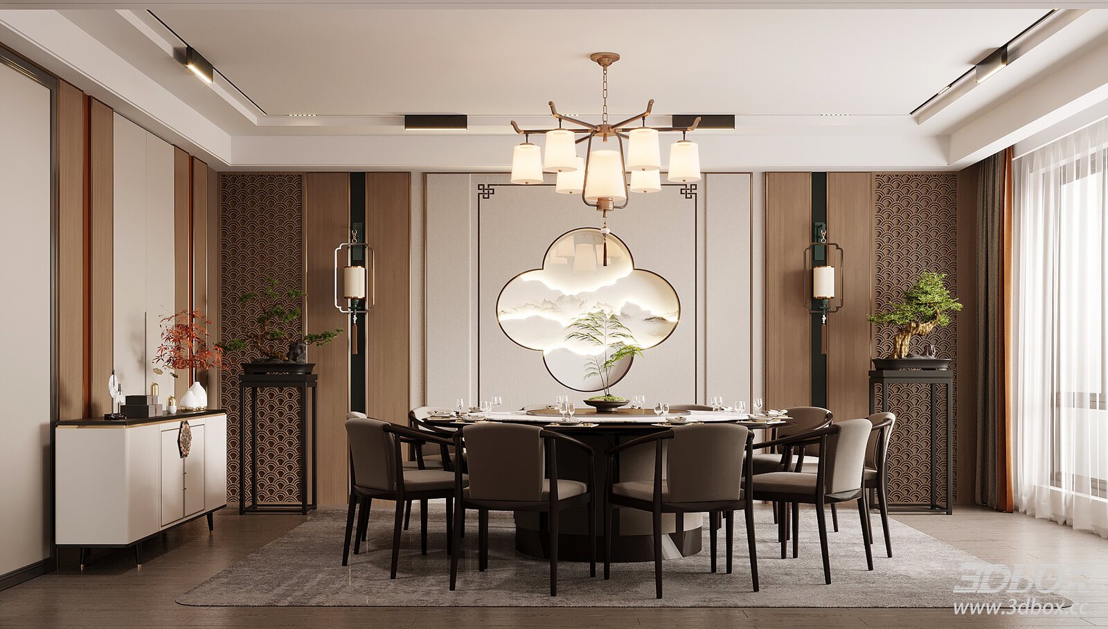 New Chinese Style Hotel Private Dining Room Scene
