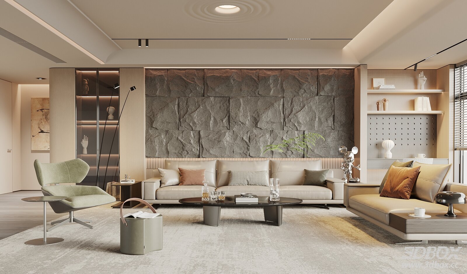 Wabi Sabi Mid Century Modern Living Room Interior Scene
