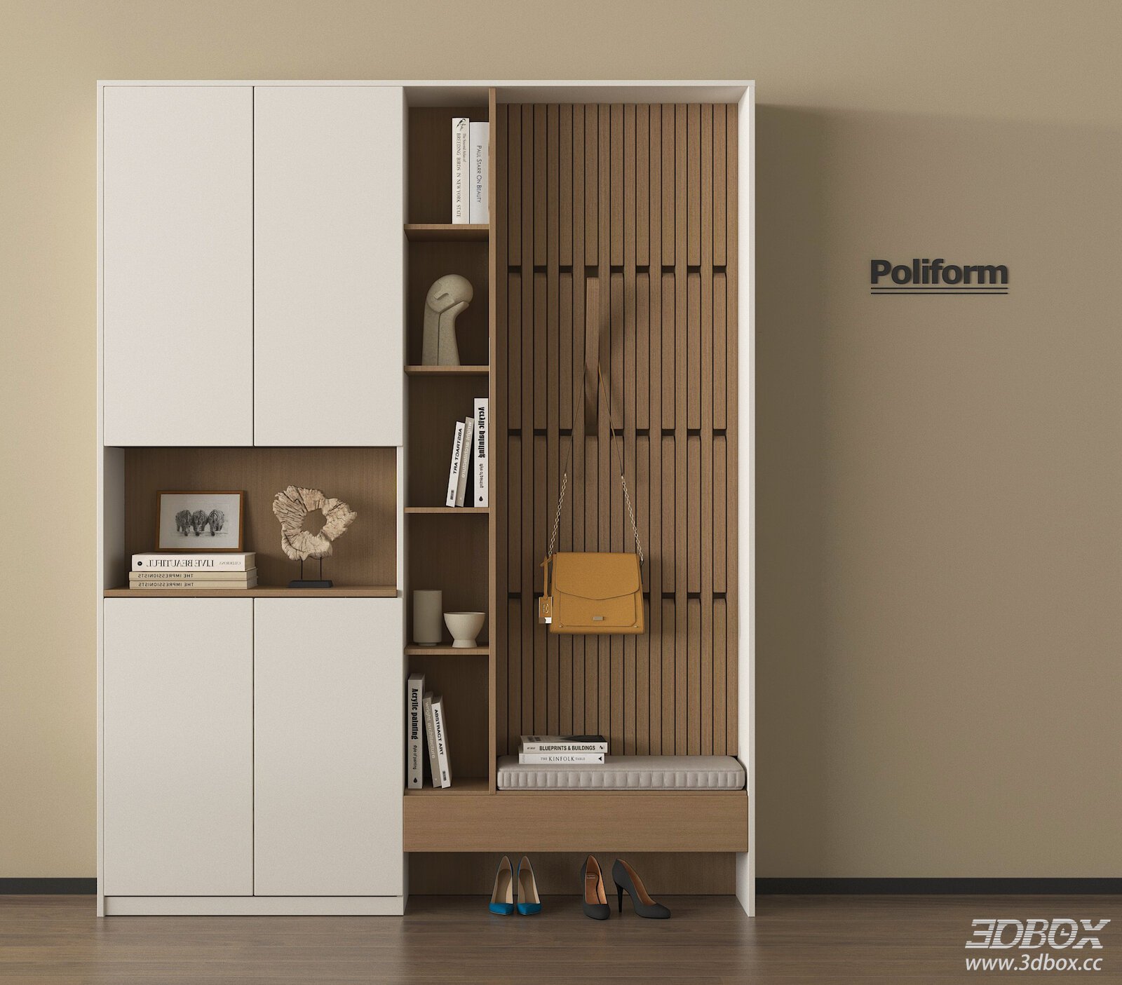 Modern Hallway Shoe Cabinet with Changing Bench and Decor Shelf