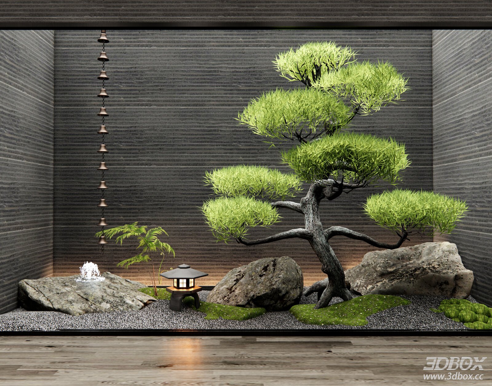 Indoor Zen Courtyard Landscape Scene