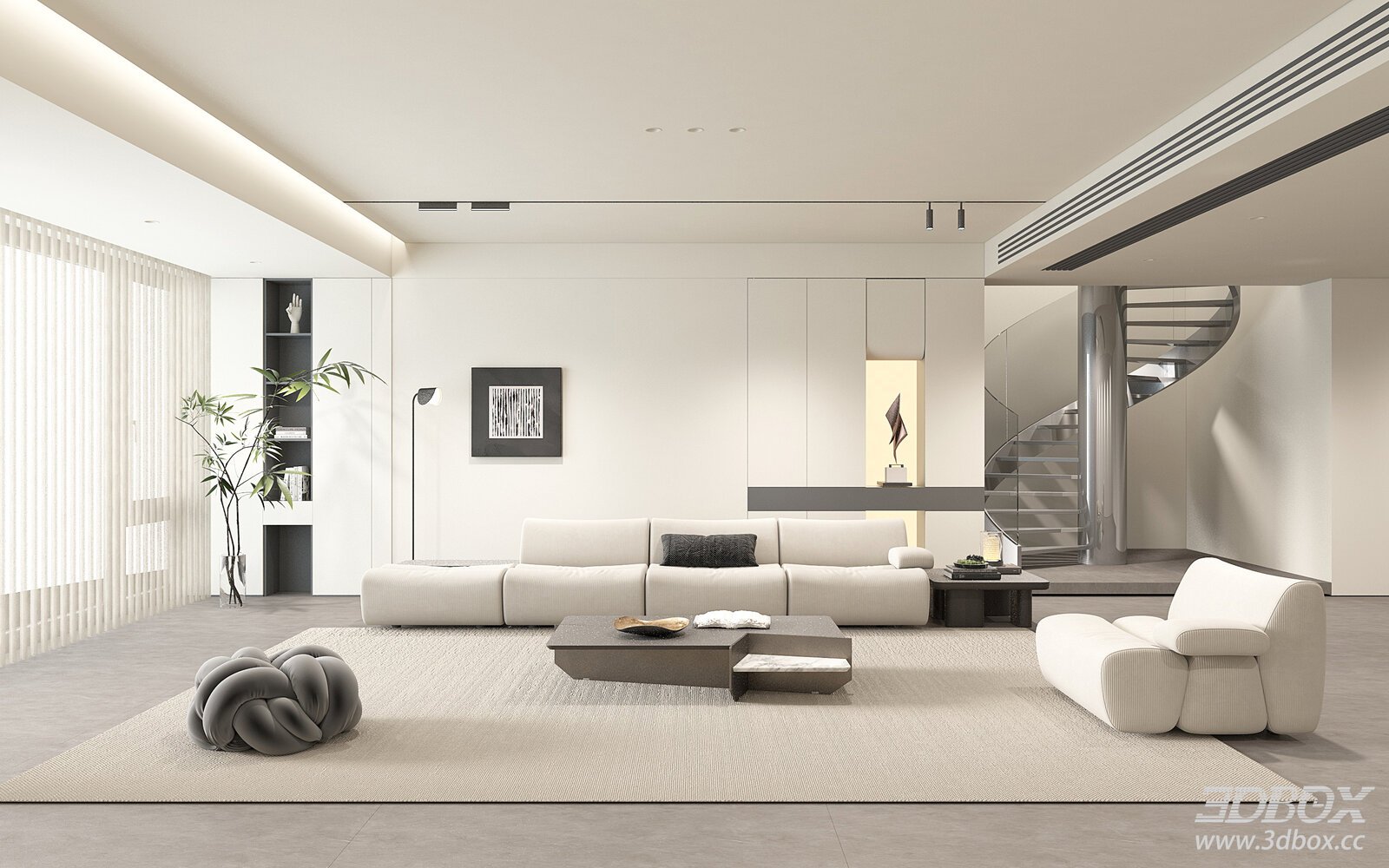 Modern Minimalist Cream Style Living Room Interior