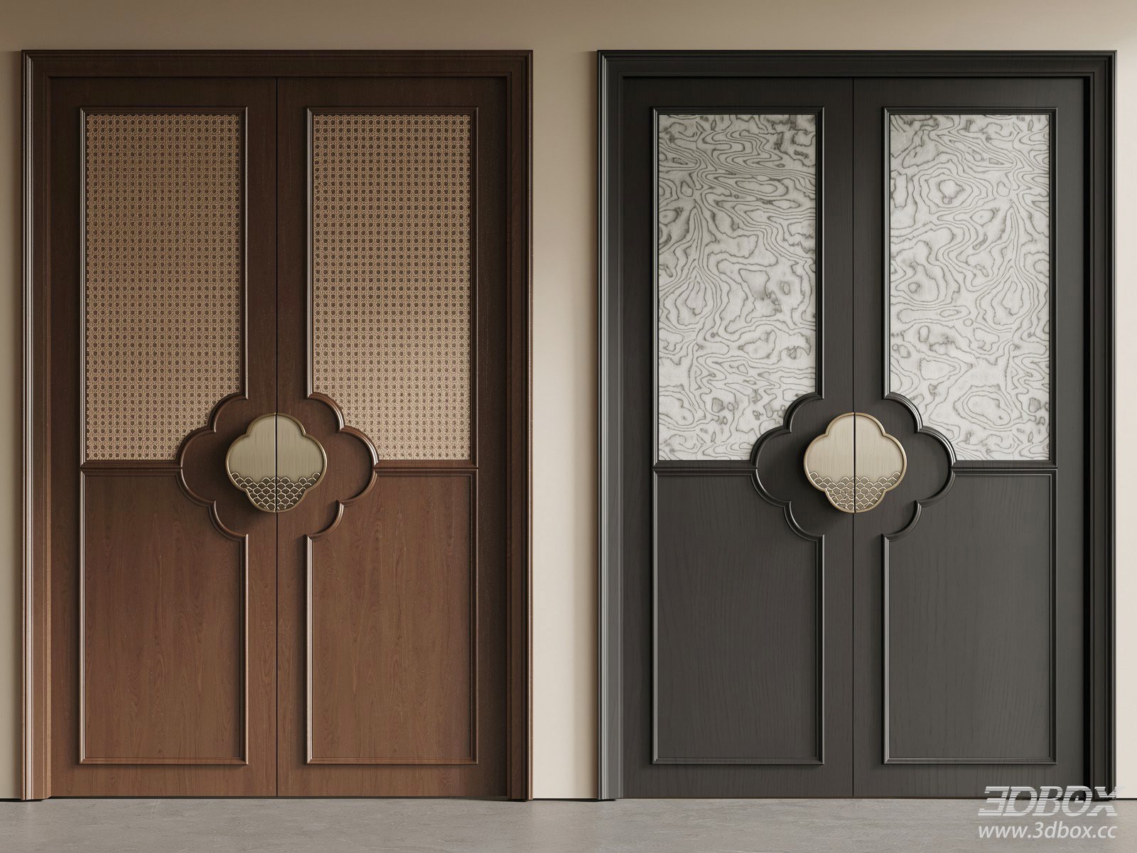 New Chinese Style Double Interior Wooden Doors Set