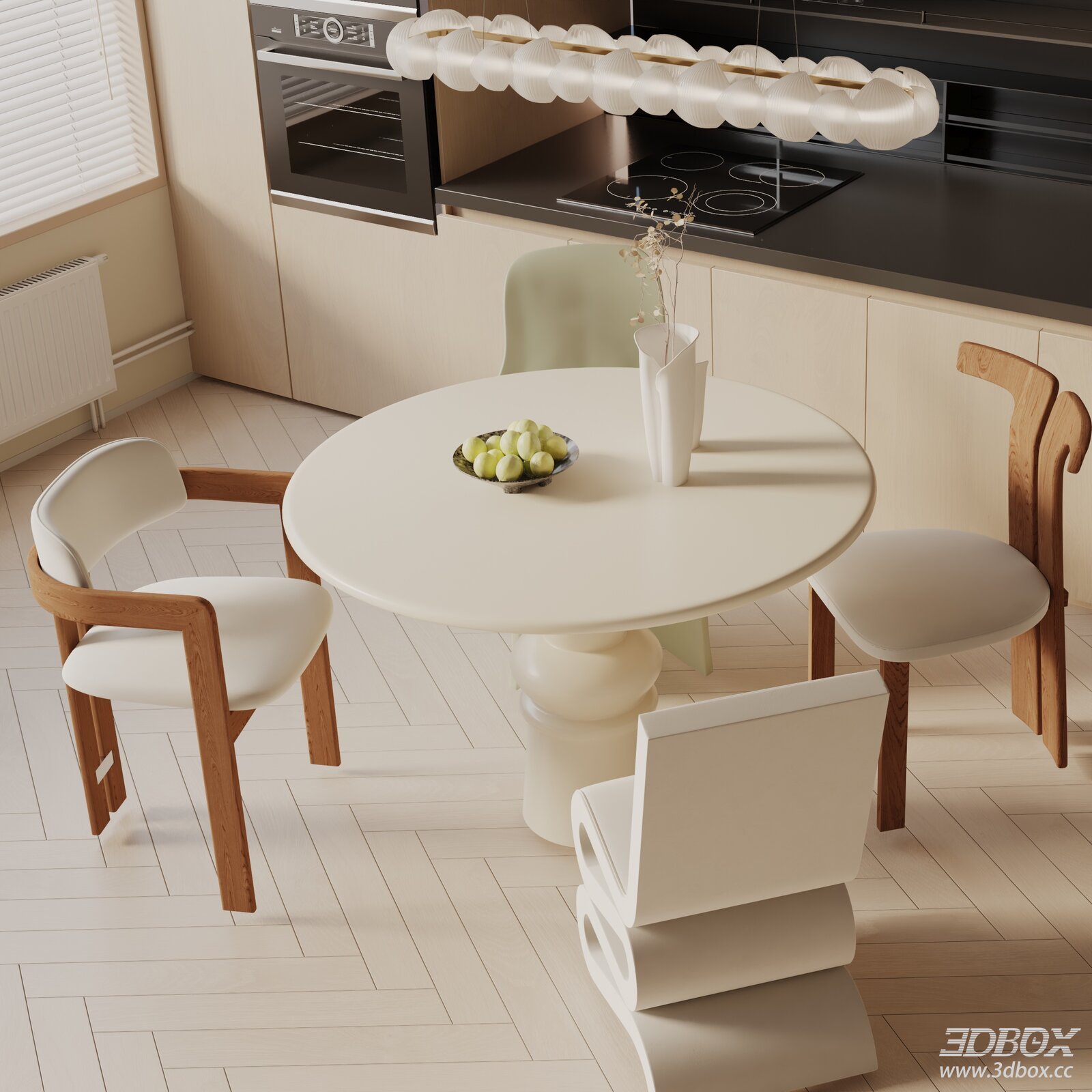 Modern Round Dining Table with Chairs Kitchen Dining Scene
