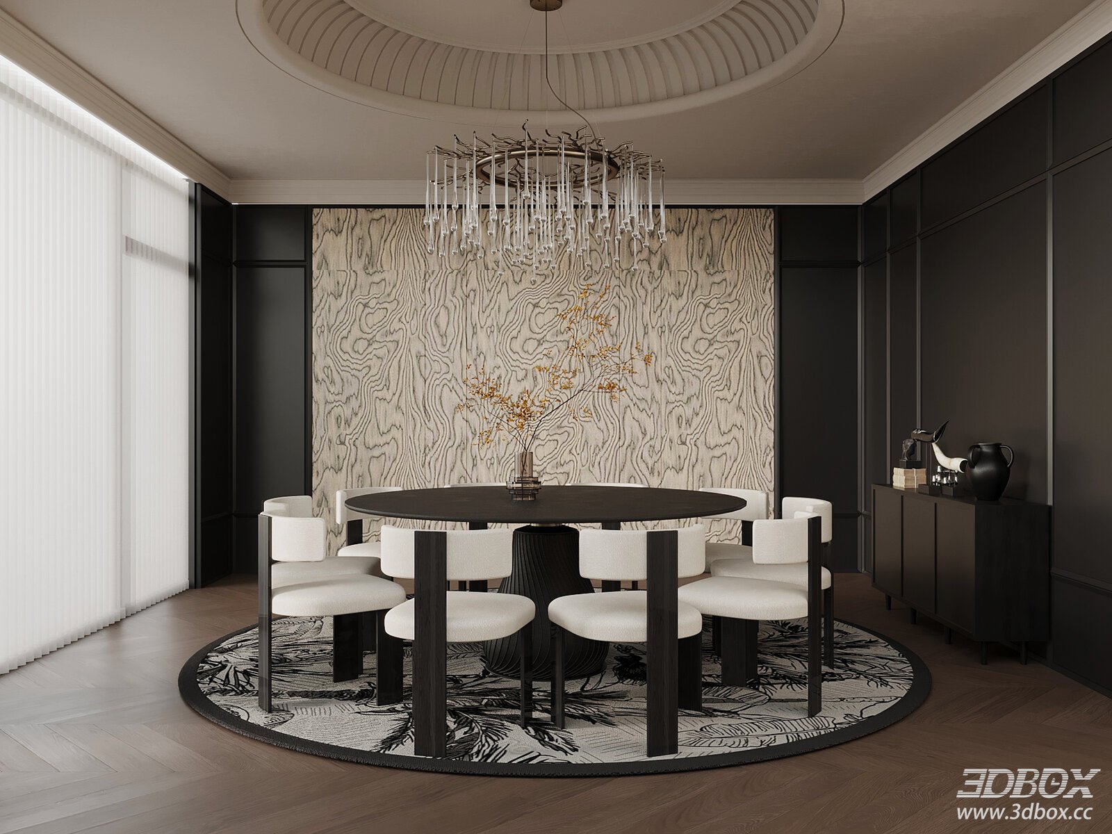 Luxury French Style Private Dining Room with Round Table and Chairs
