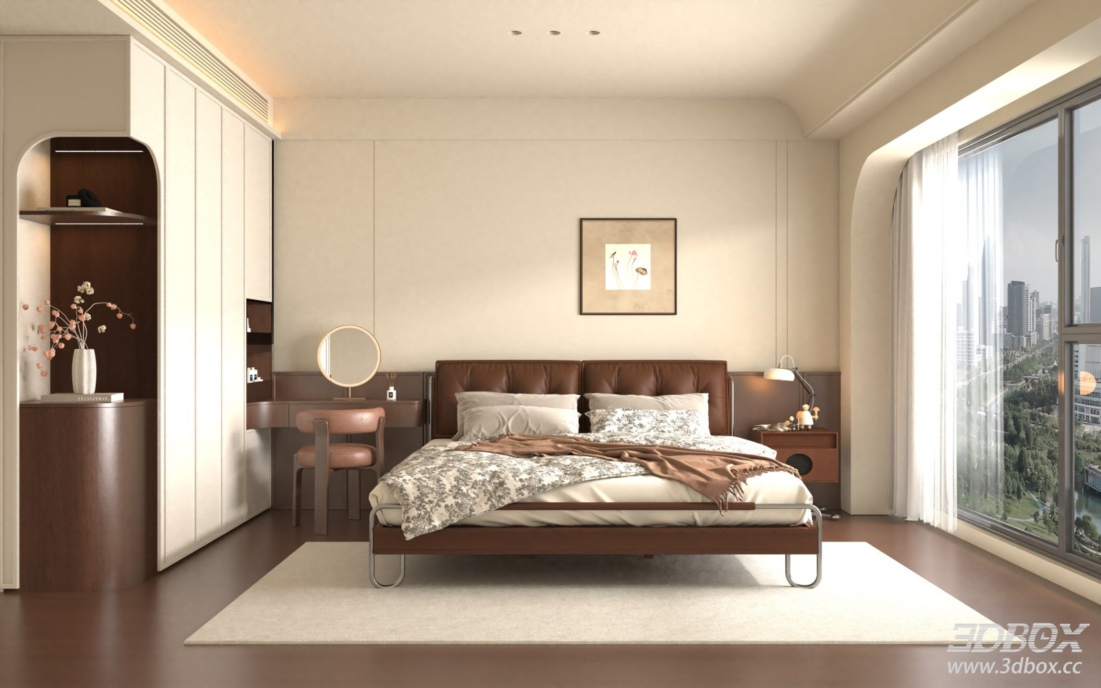 Mid Century Modern Bedroom Interior Scene
