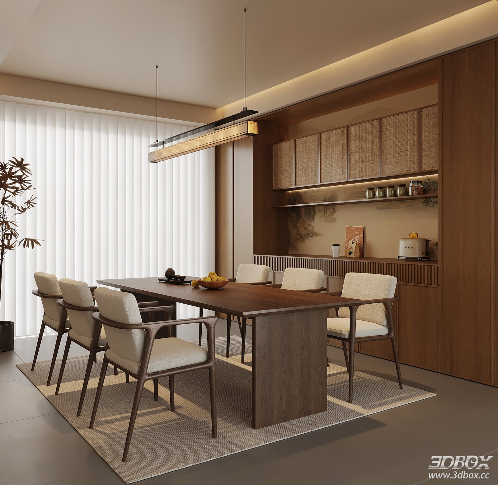 New Chinese Style Dining Room with Table Chairs and Sideboard