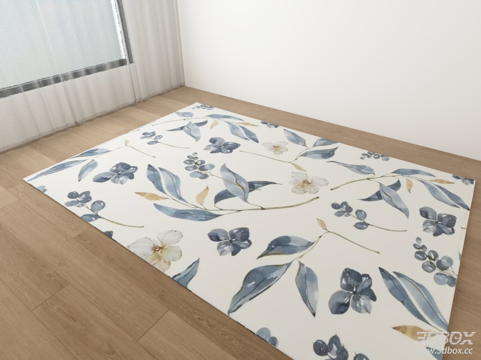 Watercolor Blue Floral Leaf Pattern Carpet