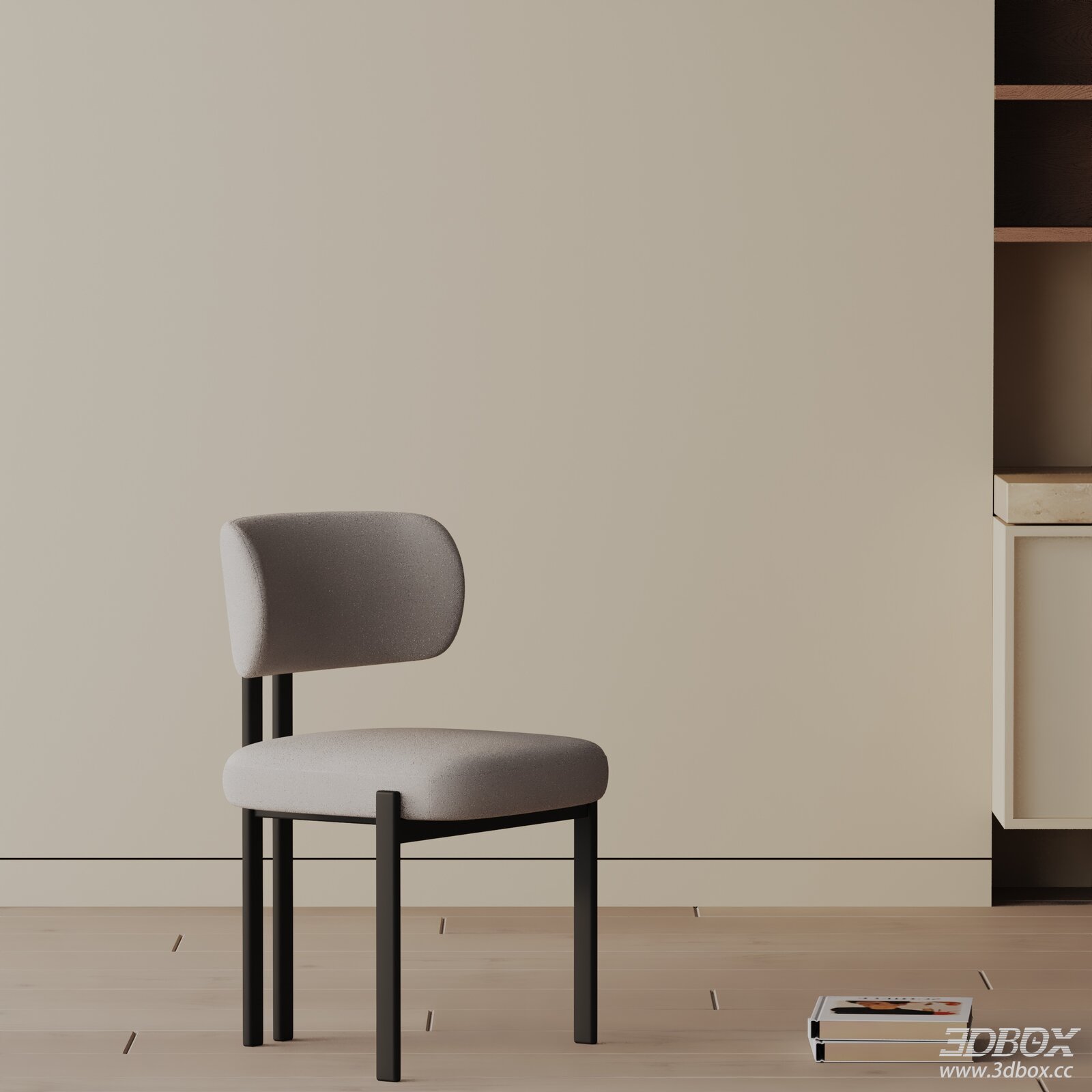 Modern Minimalist Fabric Upholstered Dining Chair with Black Metal Frame