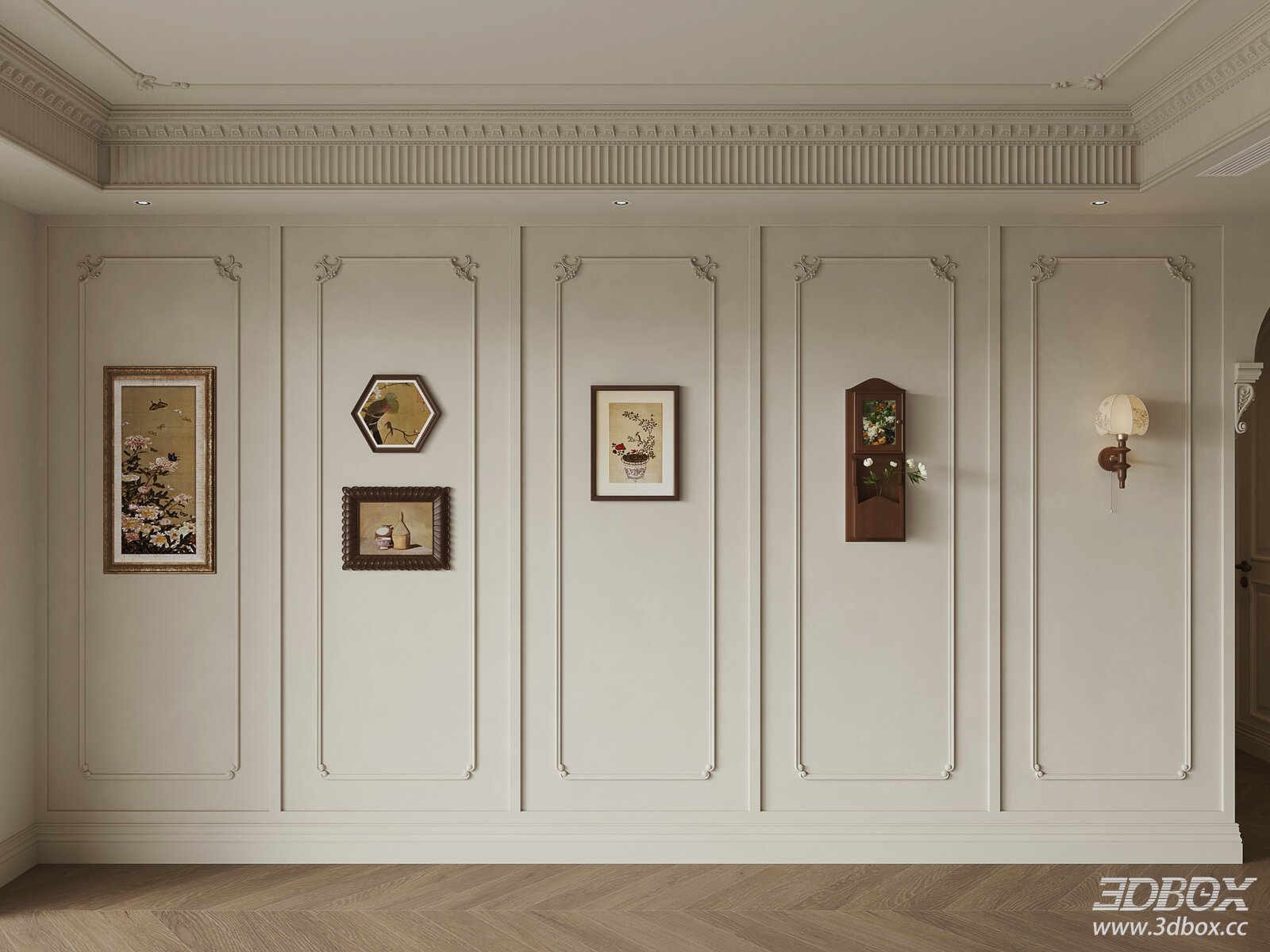 French style plaster line wall panel interior scene