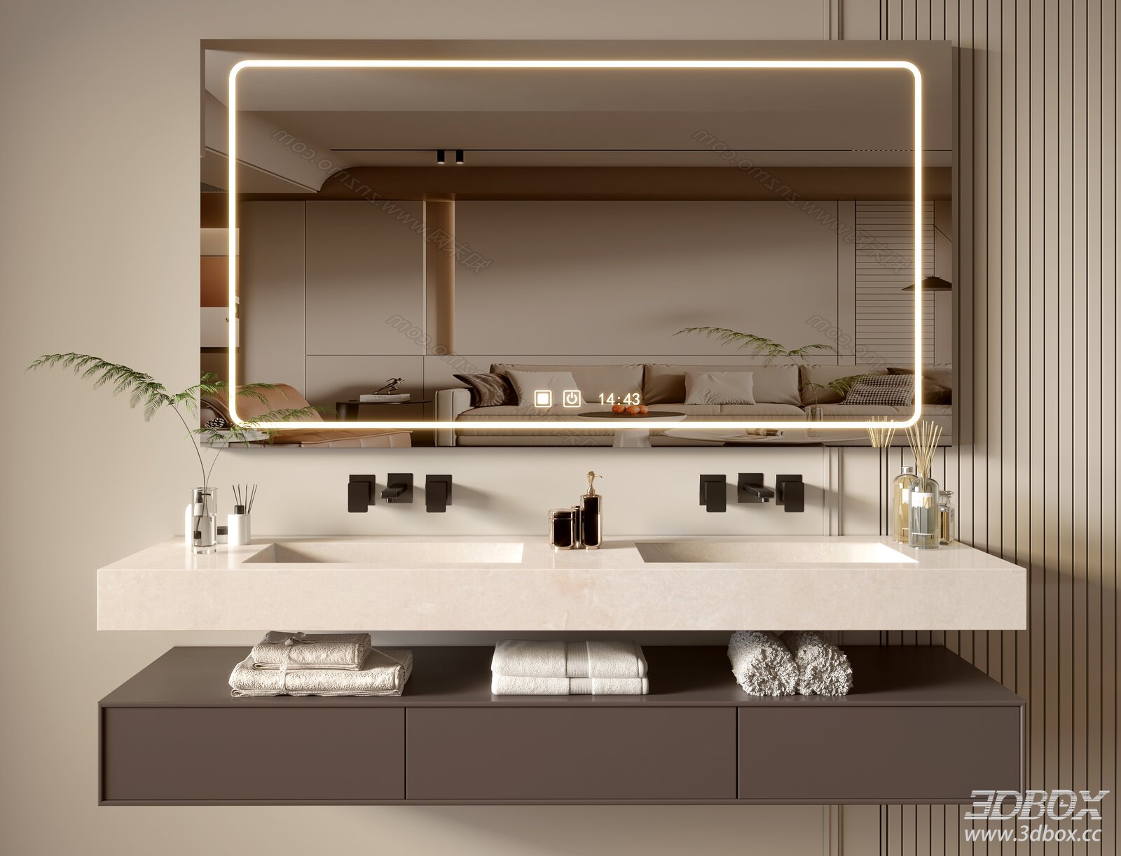 Modern Double Sink Bathroom Vanity with Backlit Mirror