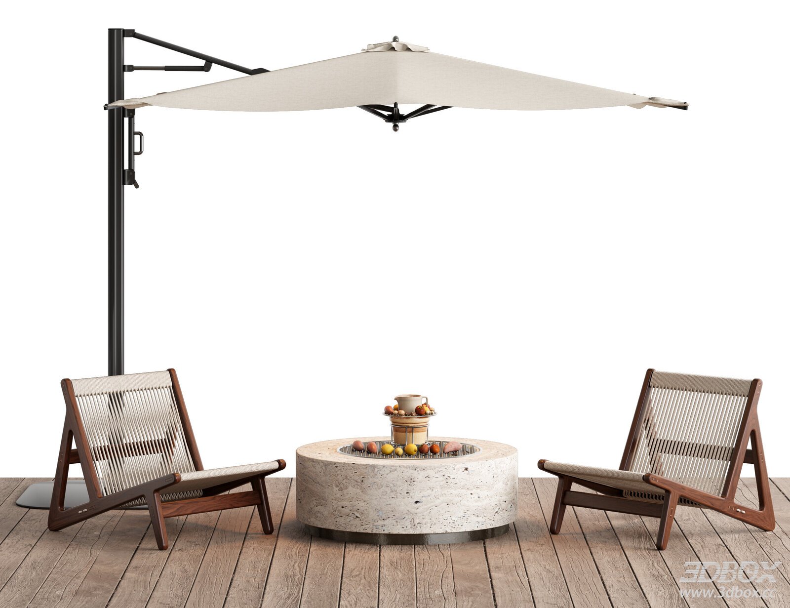 Modern Outdoor Patio Fire Pit Seating Set with Cantilever Umbrella