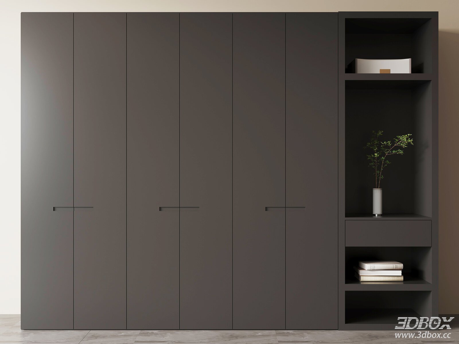 Modern Minimalist Wardrobe With Display Shelf