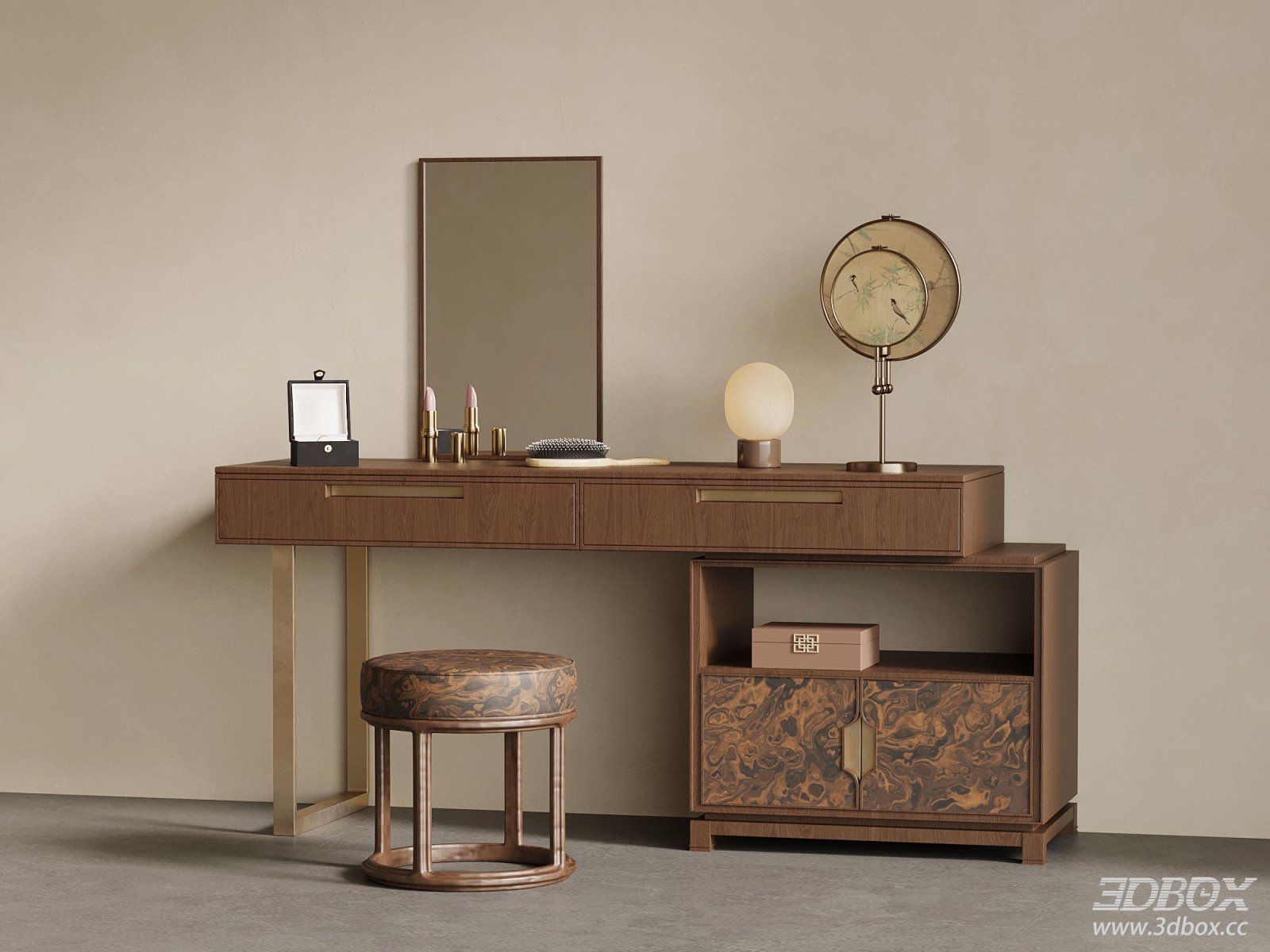 Luxury New Chinese Style Wooden Dressing Table Set