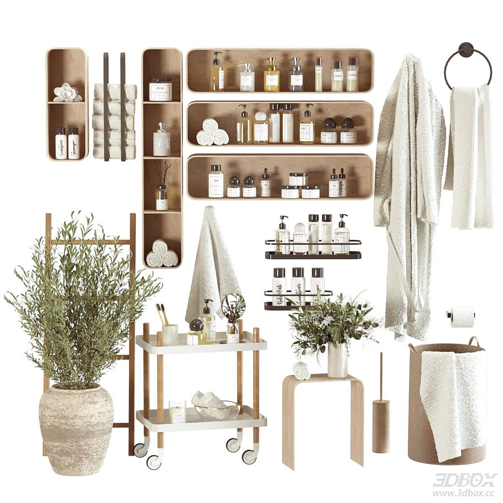 Modern Bathroom Accessories Set with Towels and Toiletries