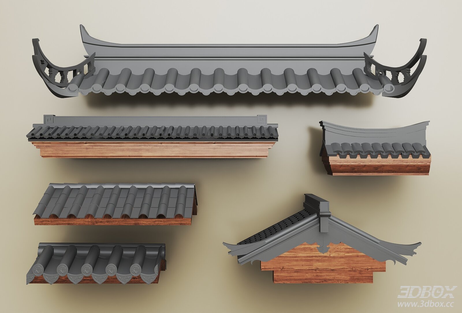 Chinese Traditional Eave Roof Tiles Facade Elements Set