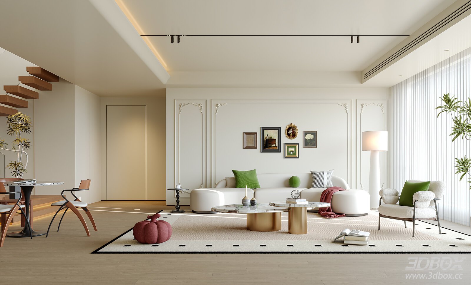 Modern French Style Living Room Interior Scene