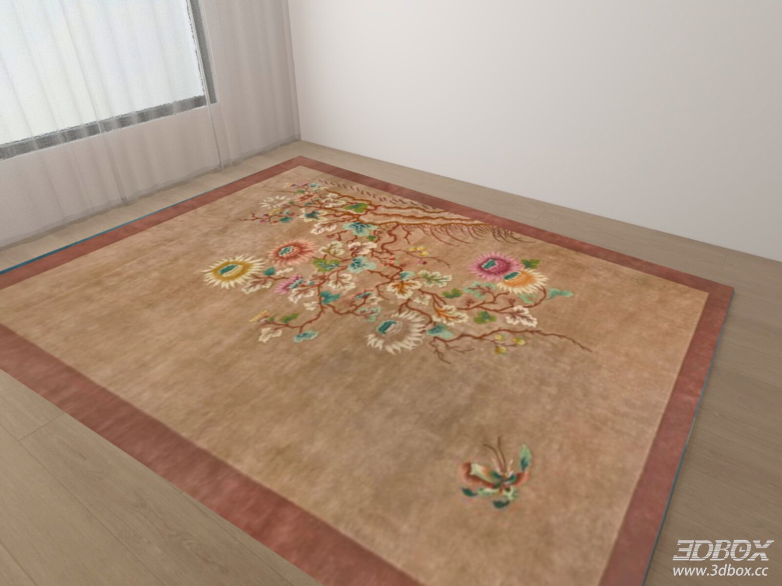 Vintage Floral Pattern Beige Carpet