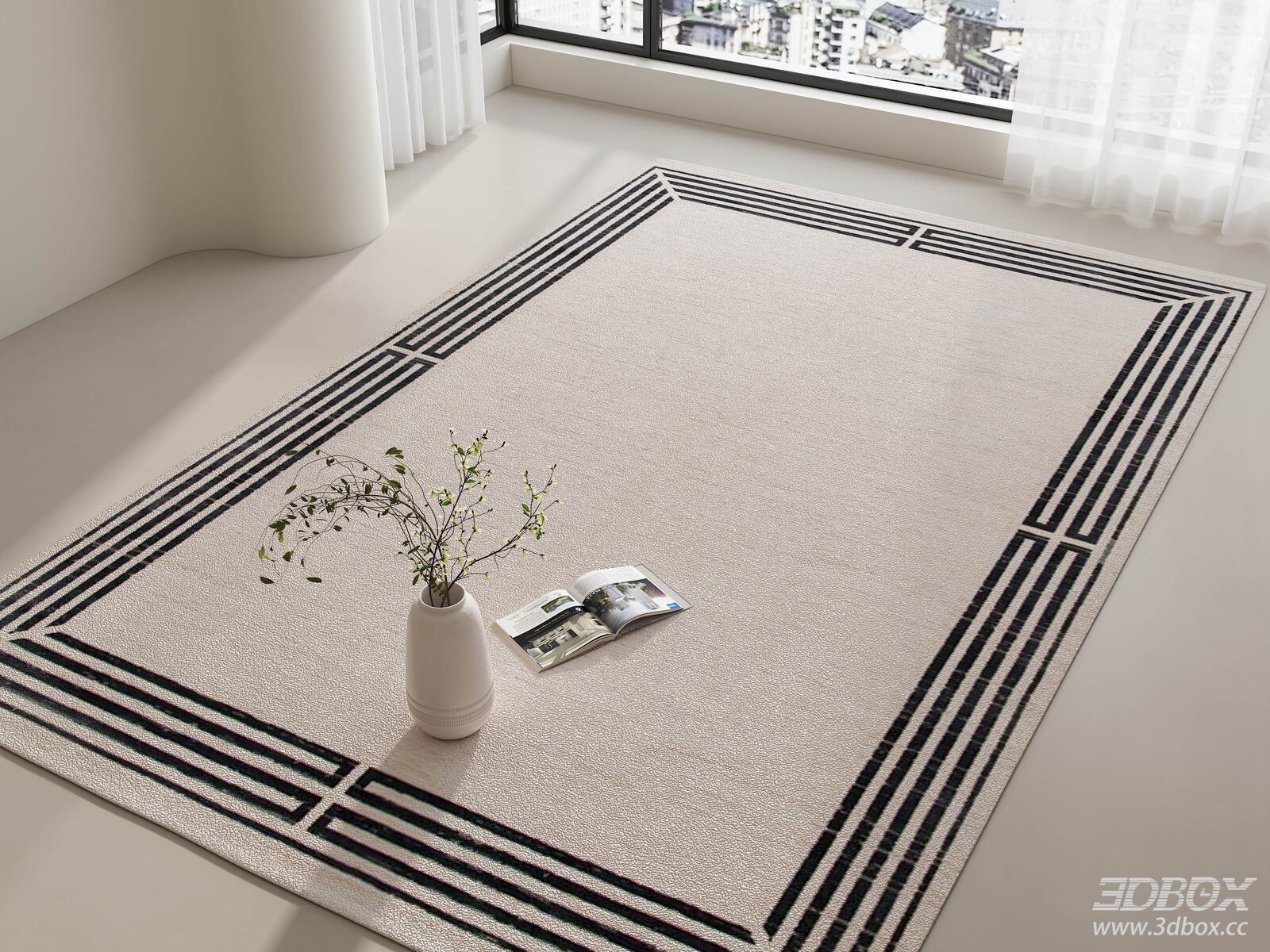 Mid Century Wabi Sabi Cream Geometric Carpet for Living Room