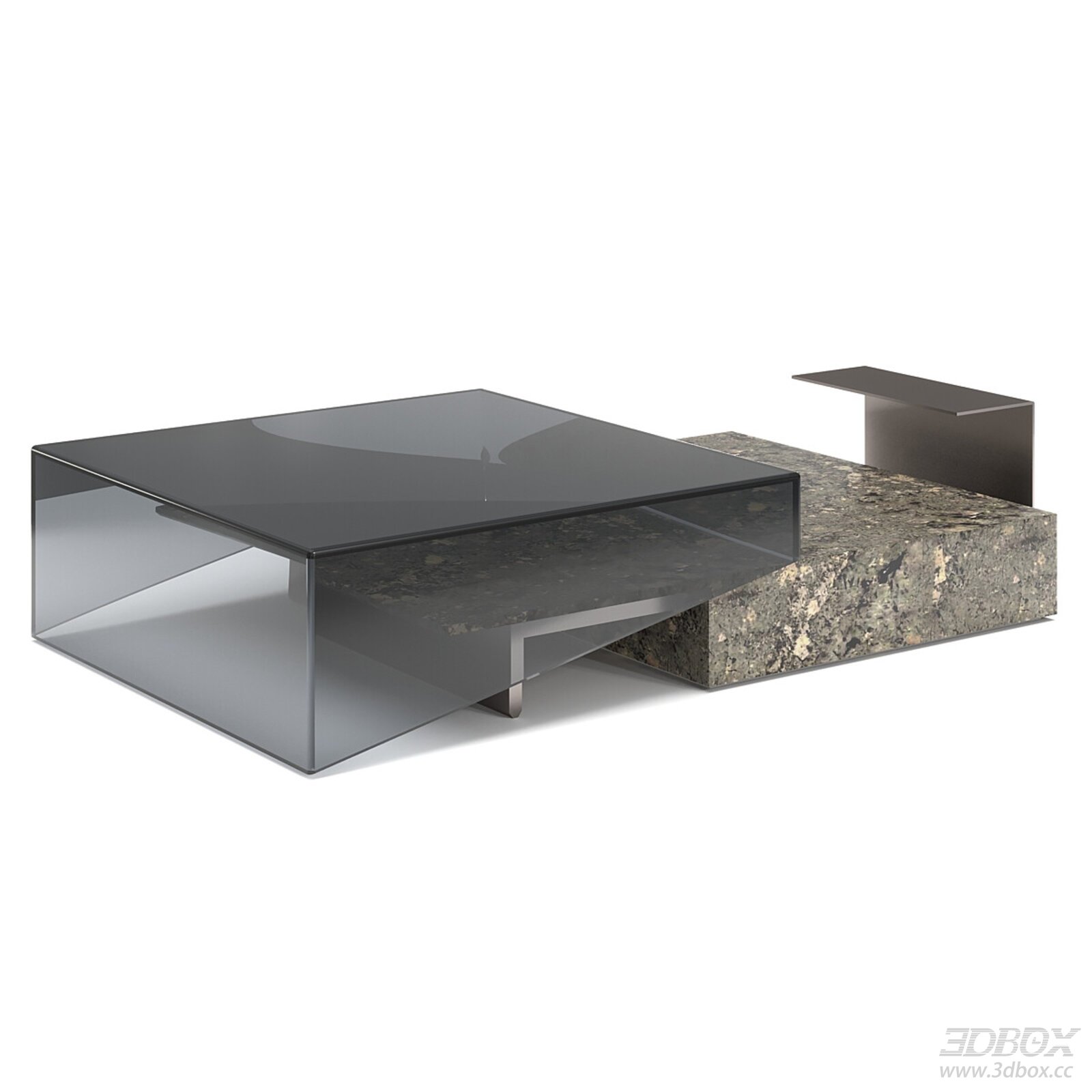 Modern Minimalist Smoked Glass Marble Coffee Table