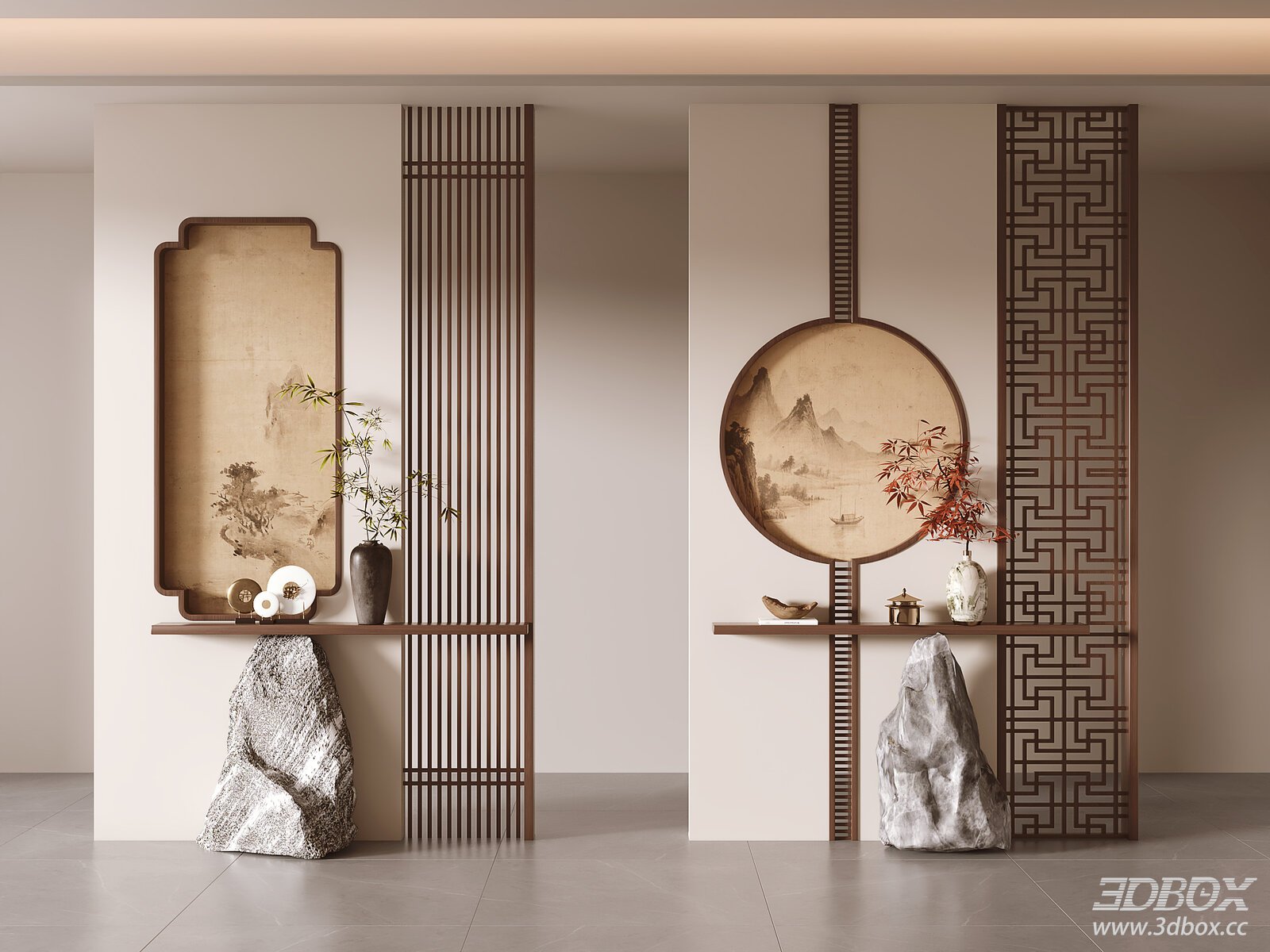 New Chinese Style Entry Partition Screen Hallway Scene