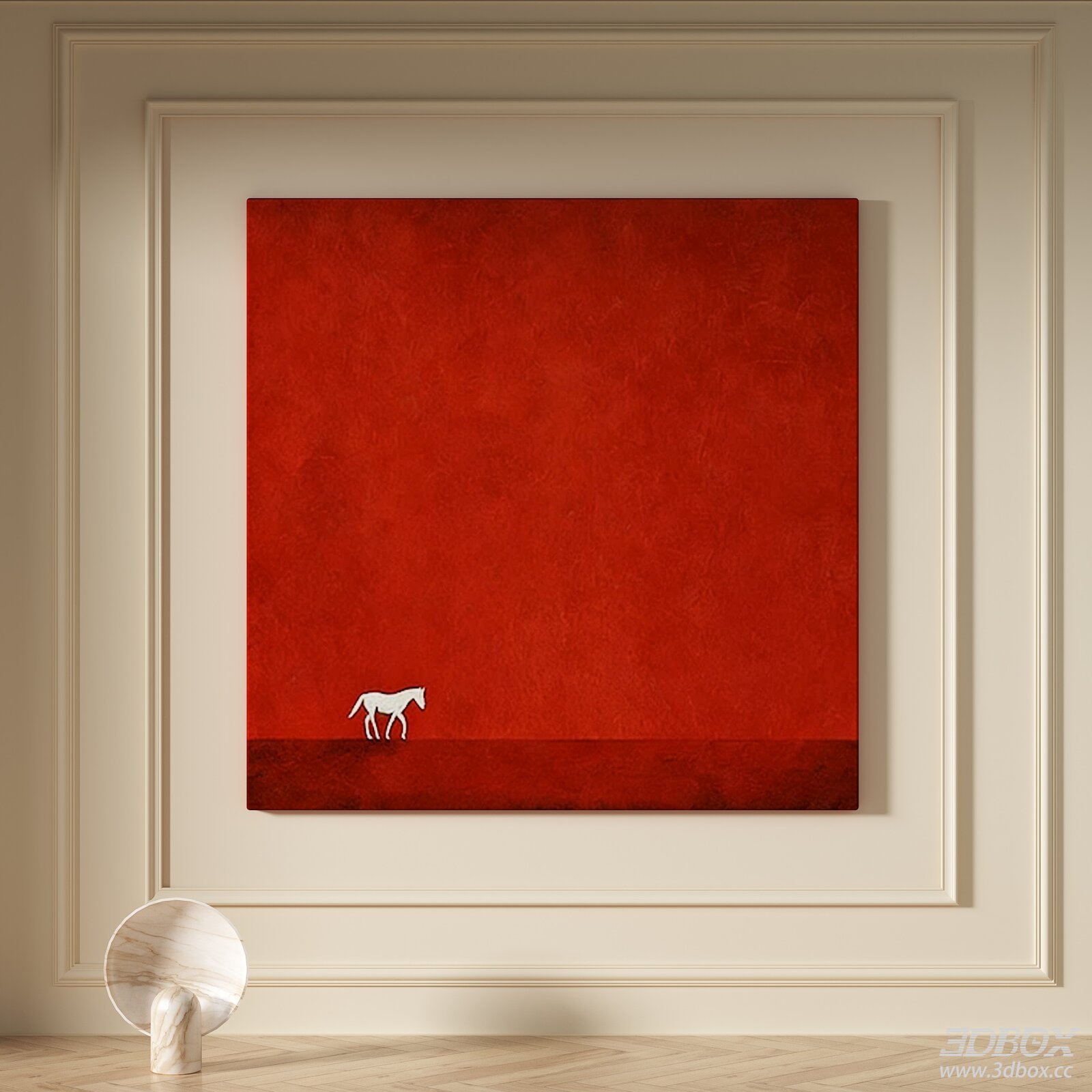 Modern Minimalist Red Abstract Wall Art with Horse Silhouette