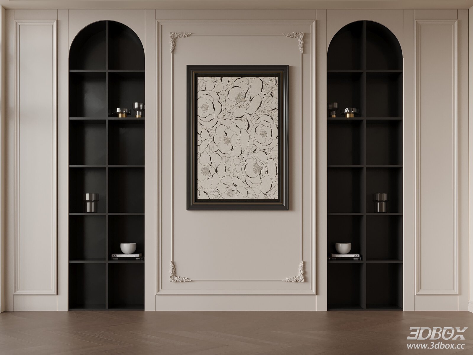 French Style Arched Display Bookshelf with Decorative Wall Panel