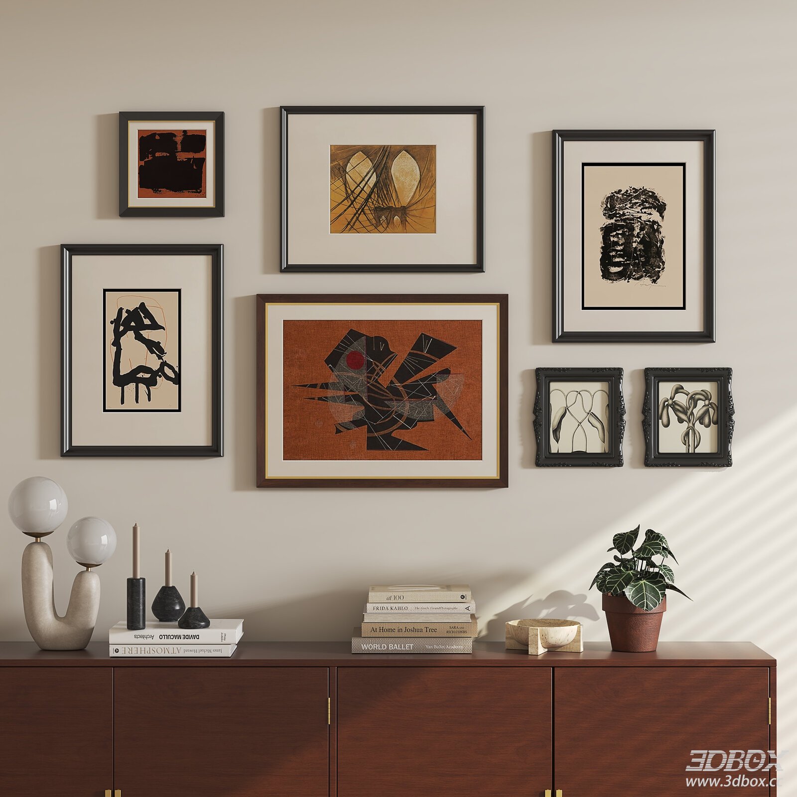 Mid Century Abstract Wall Art Frame Set