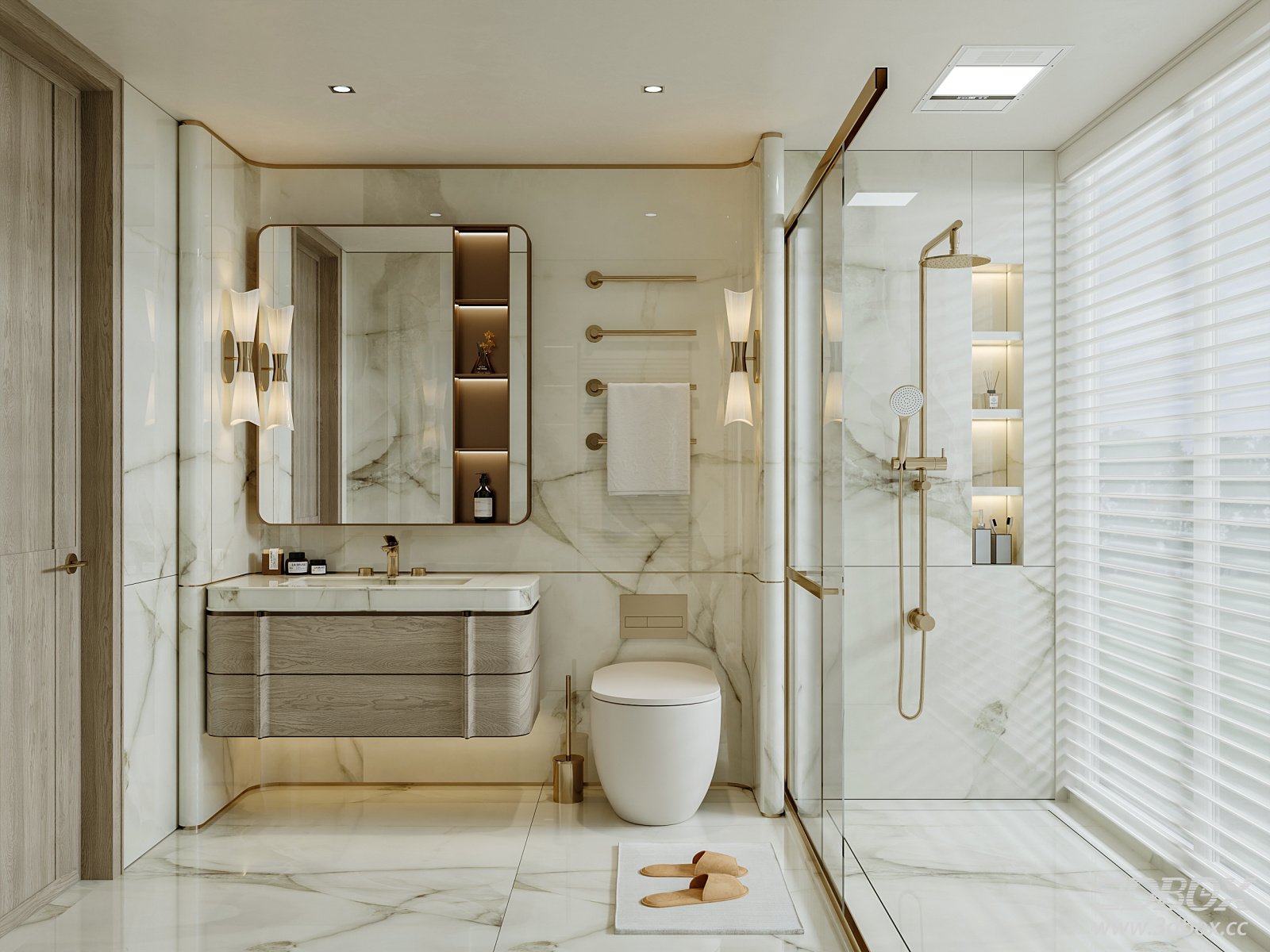 Luxury Light Modern Marble Bathroom Scene