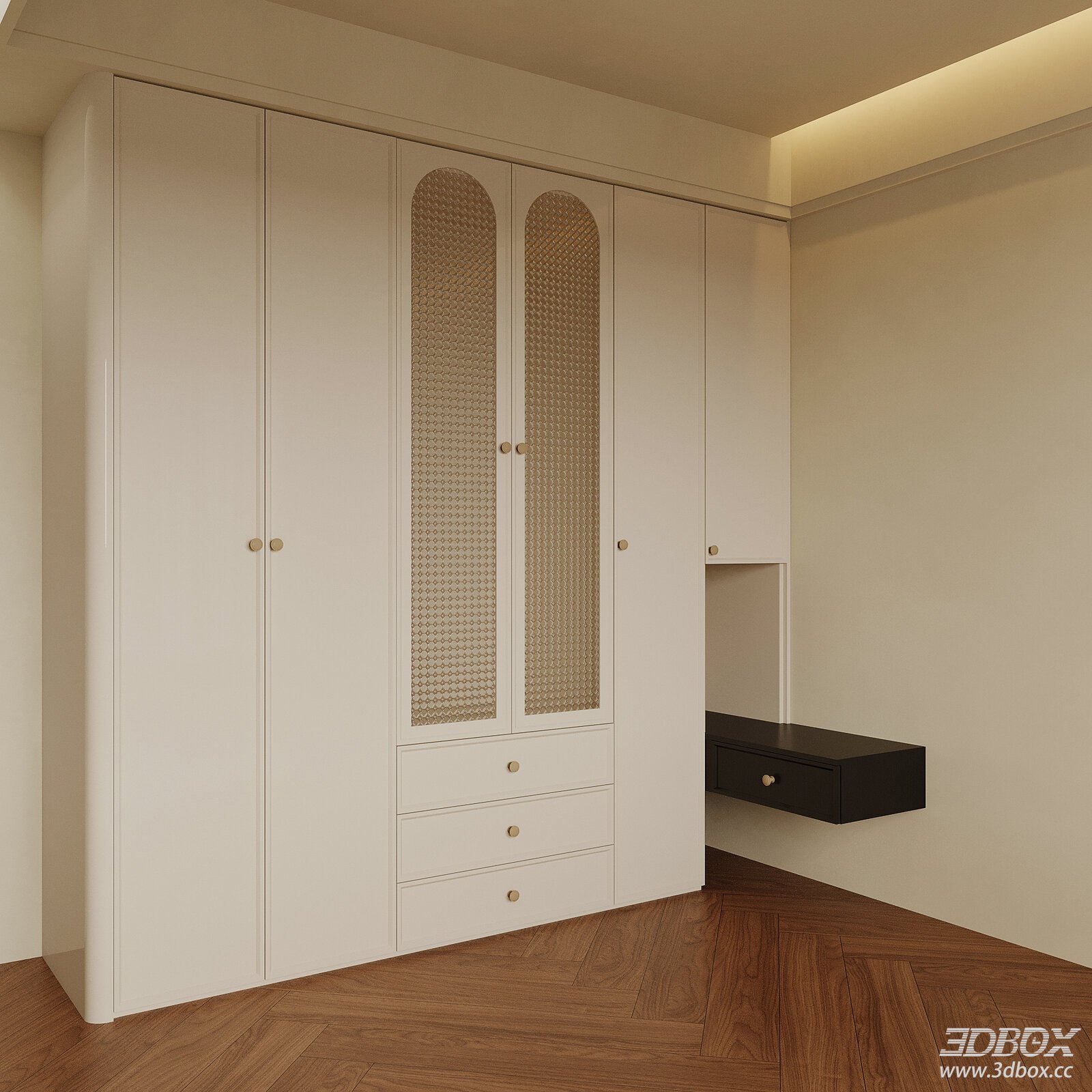 French Style White Wardrobe with Glass Doors