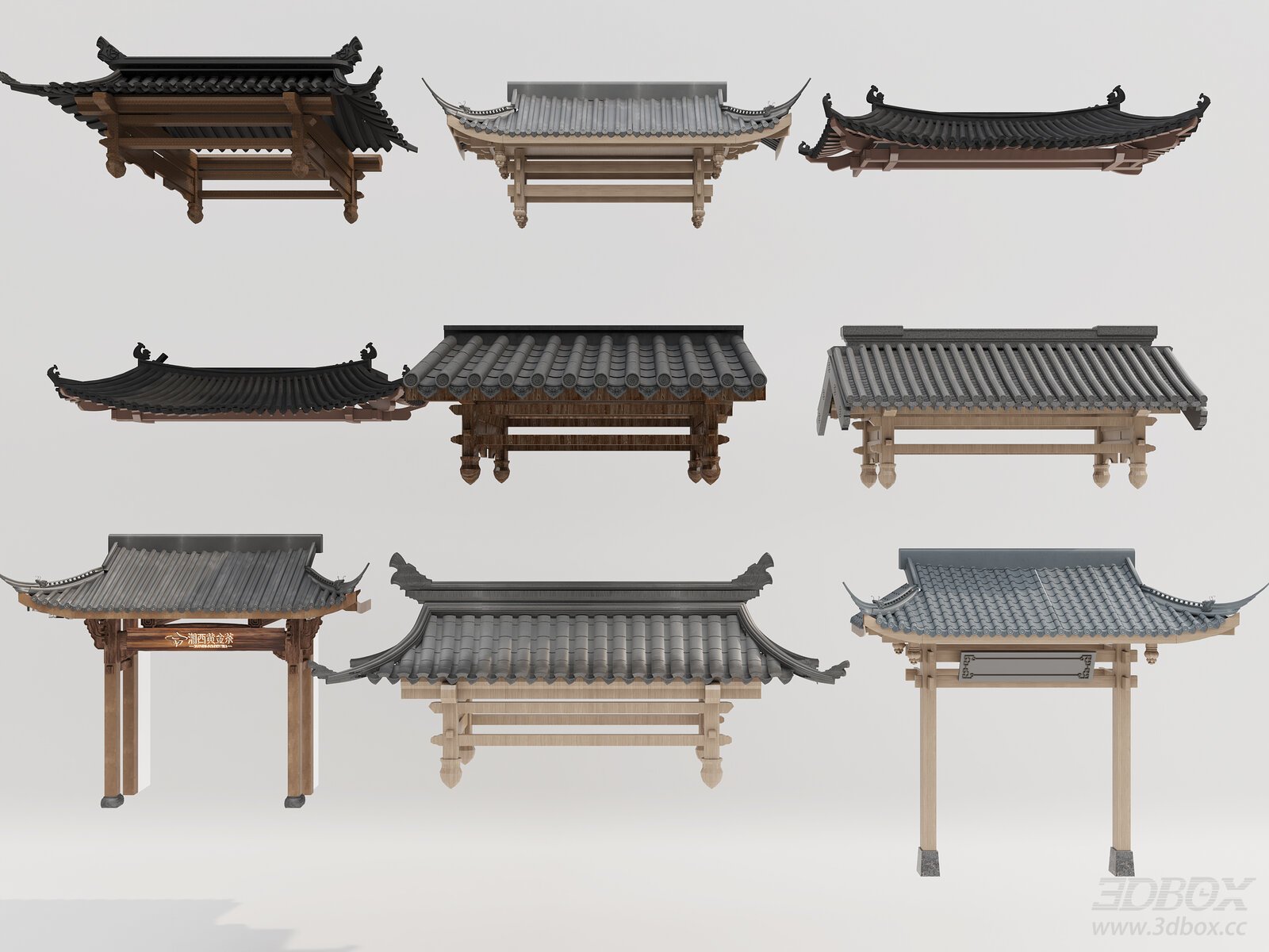 Traditional Chinese Roof Eave Facade Elements Set