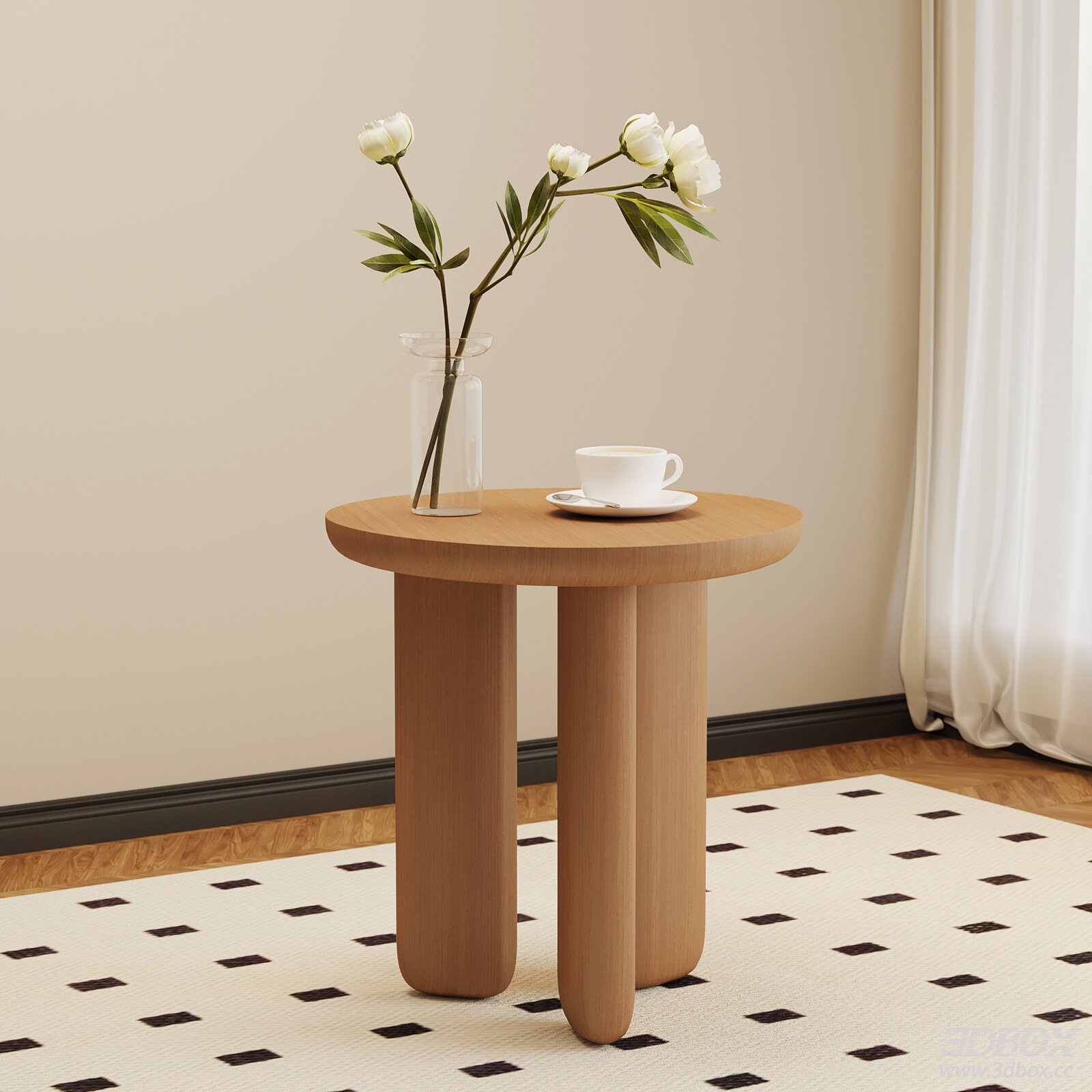 Modern Mid-century Cream Style Wooden Round Side Table