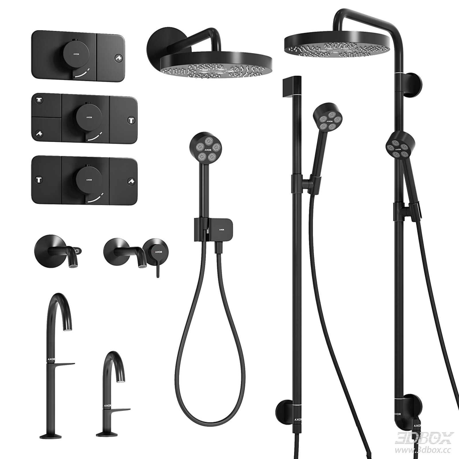 Axor One Matte Black Shower and Faucet Set
