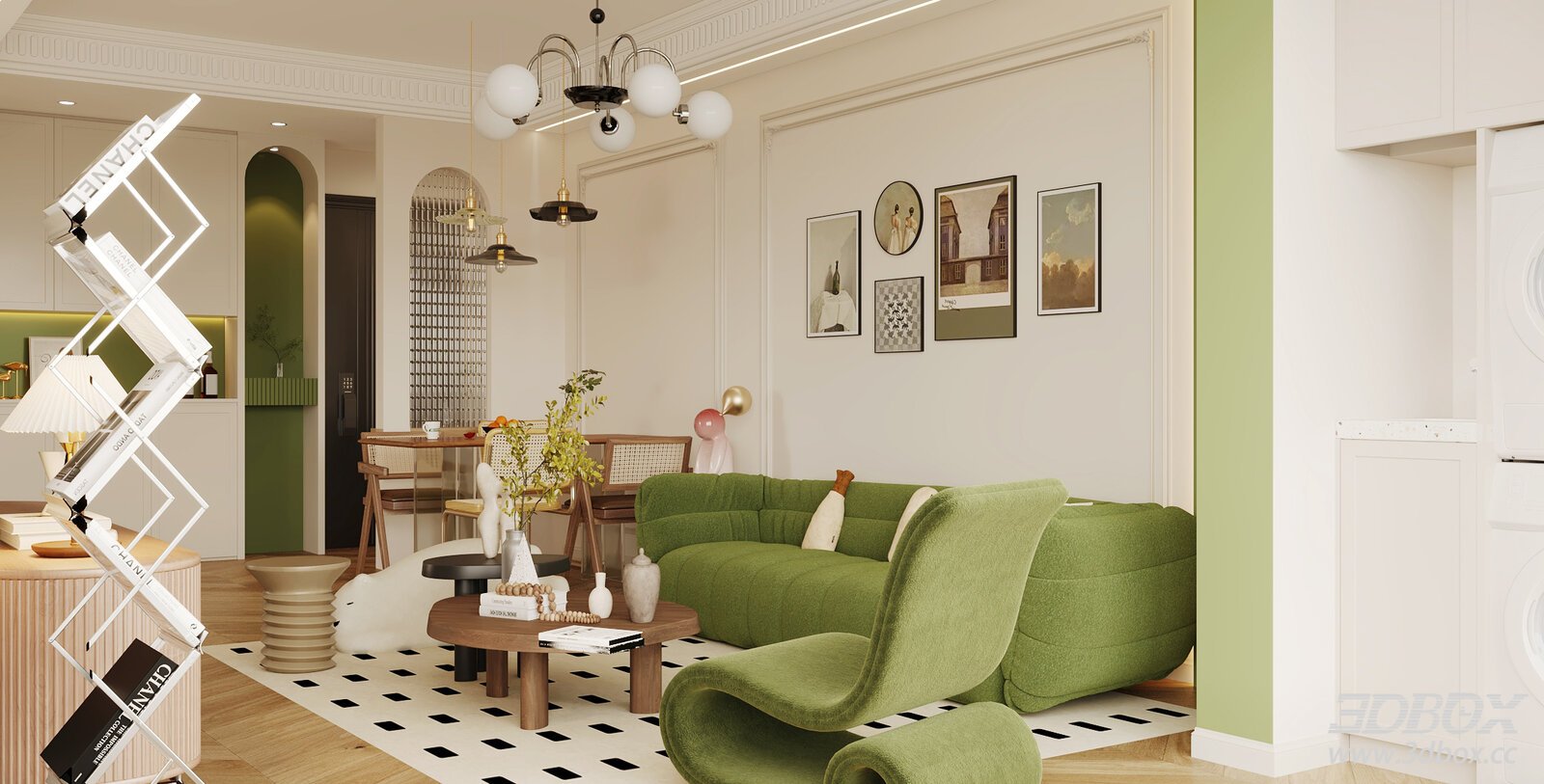 Modern Cream Style Small Apartment Living Room Interior