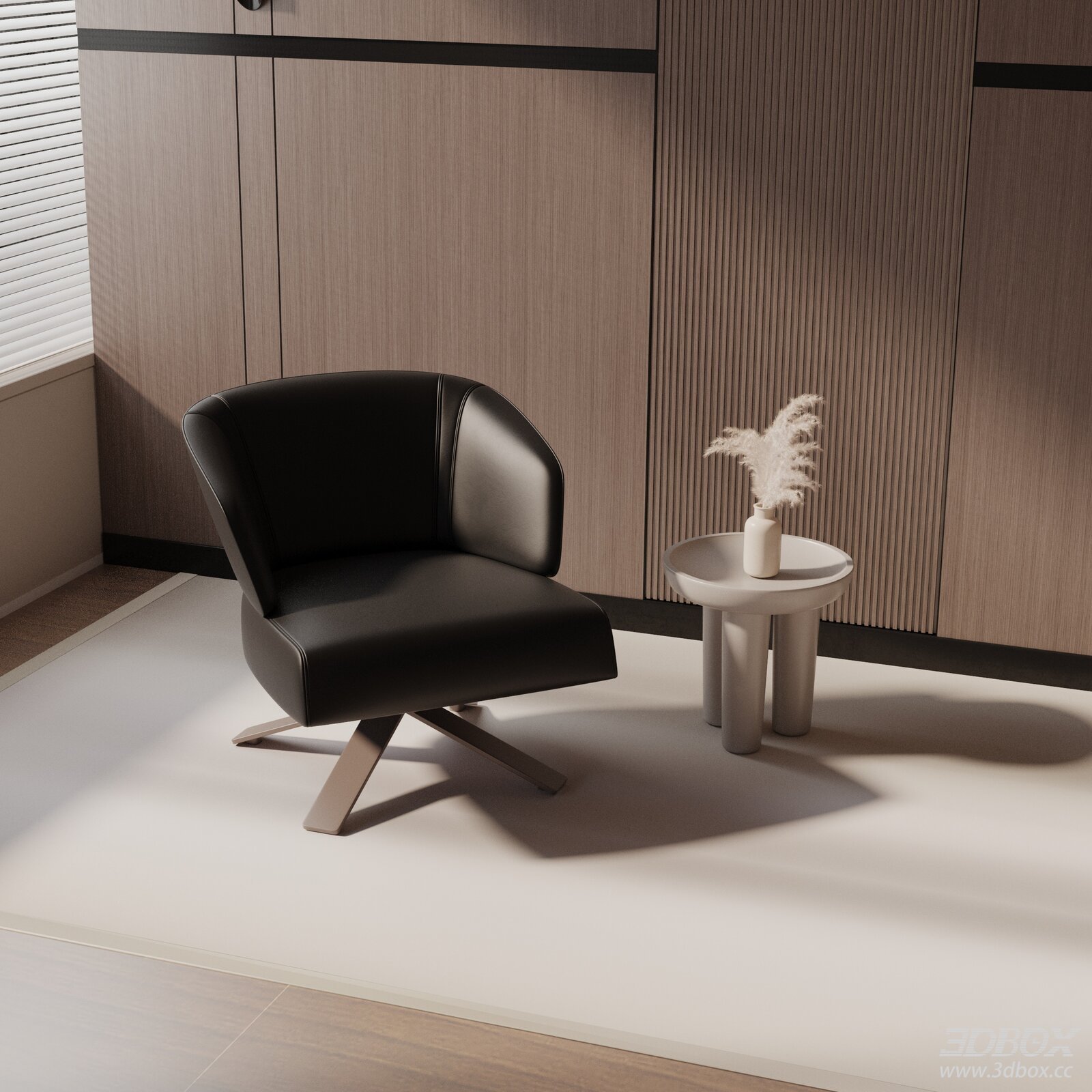Modern Black Leather Swivel Armchair