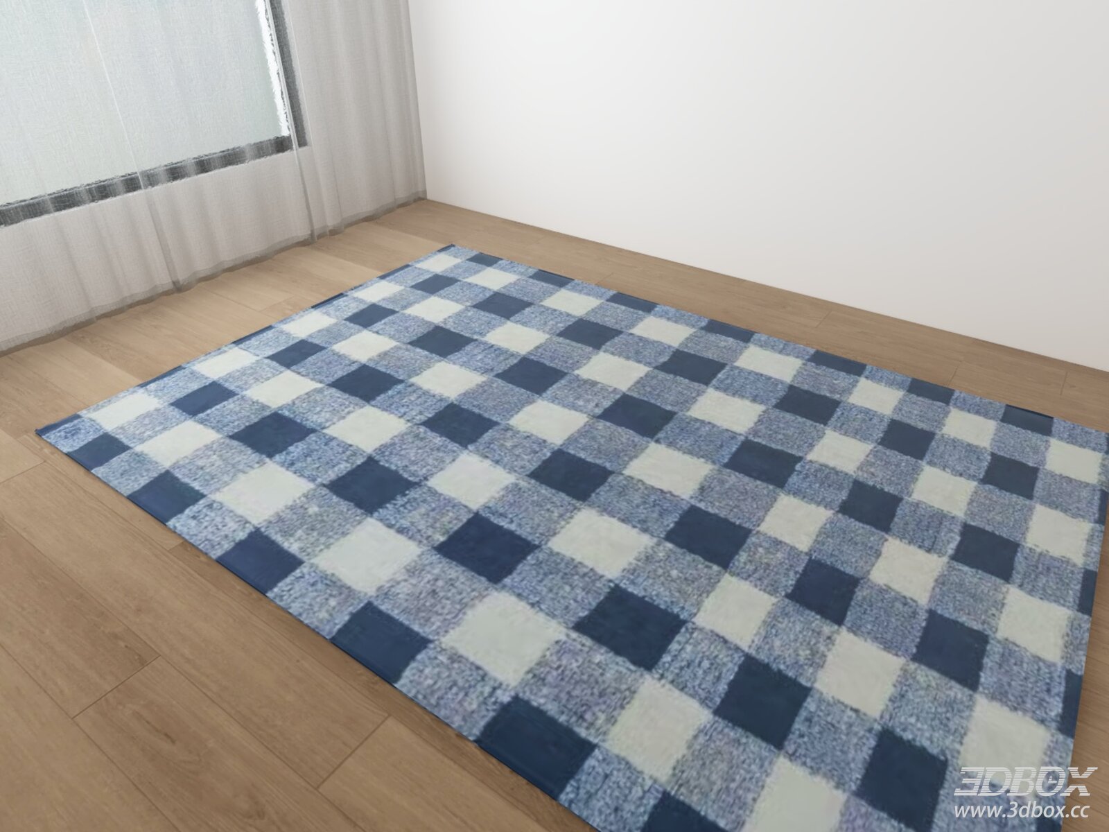 Blue White Checkered Fabric Carpet Modern Rug