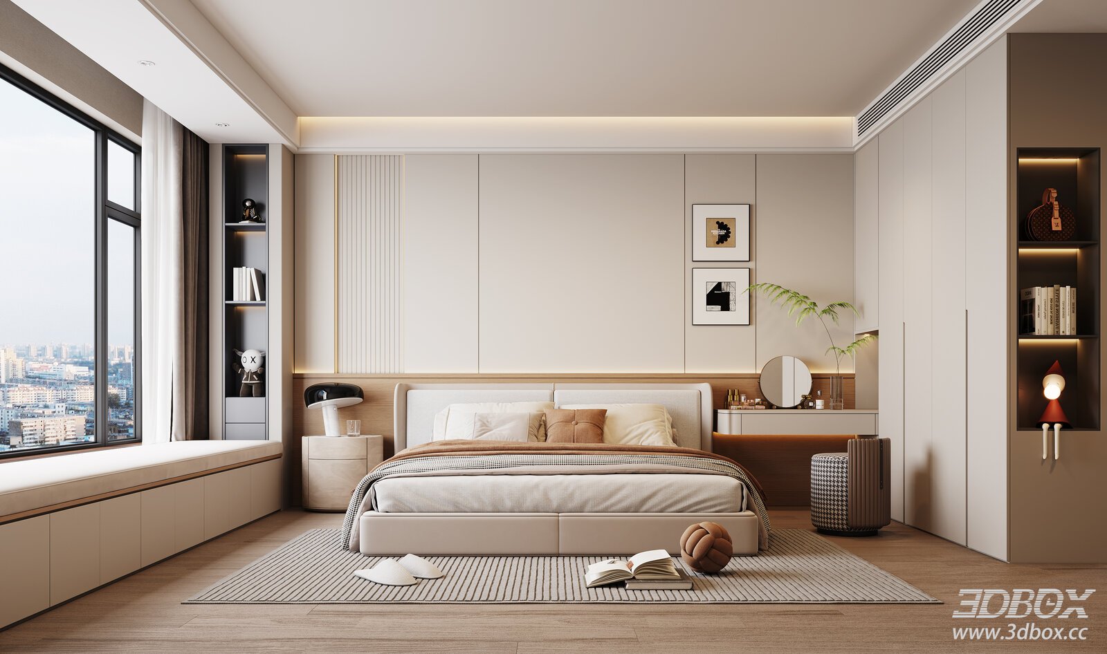 Modern Luxury Minimalist Bedroom Interior Scene