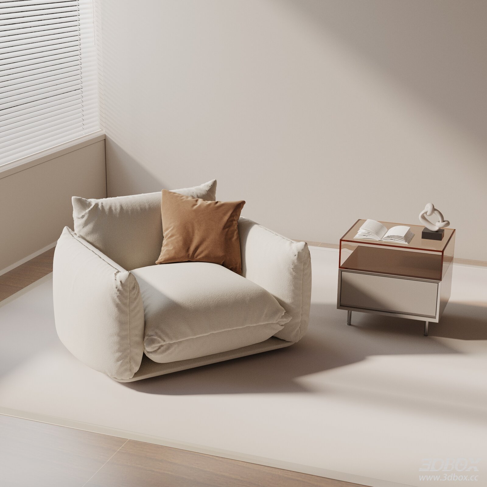 Modern Fabric Upholstered Armchair with Side Table