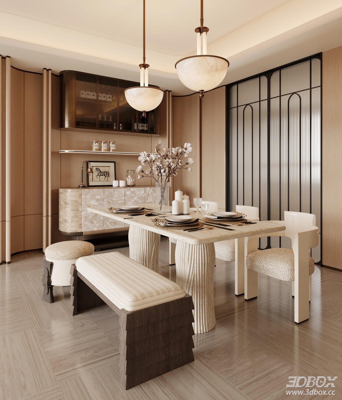 Modern Luxury Style Dining Room Interior Scene