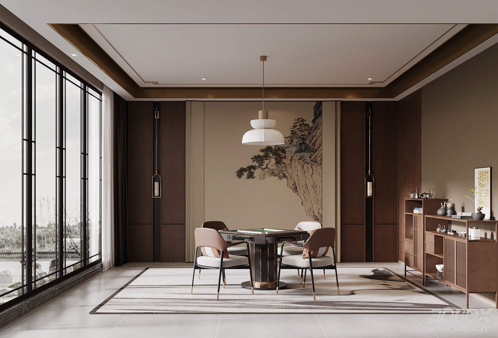 Modern Chinese Style Mahjong Game Room Interior