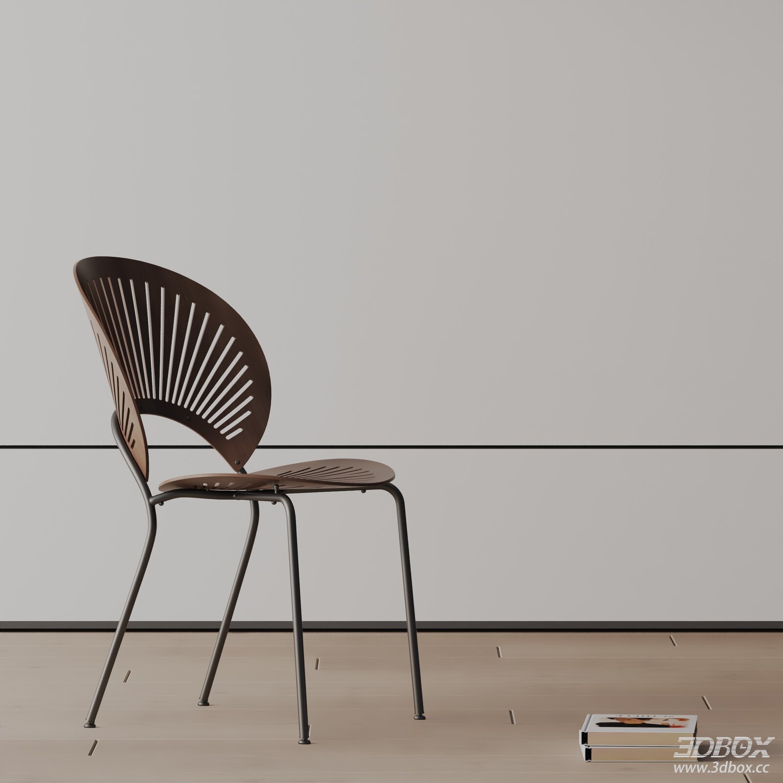 Modern Slatted Back Wooden Dining Chair with Metal Legs