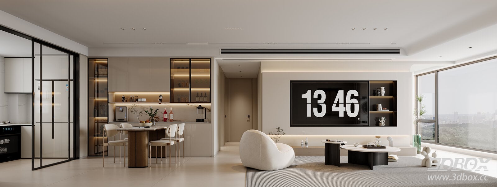 Modern Cream Style Living and Dining Room Interior