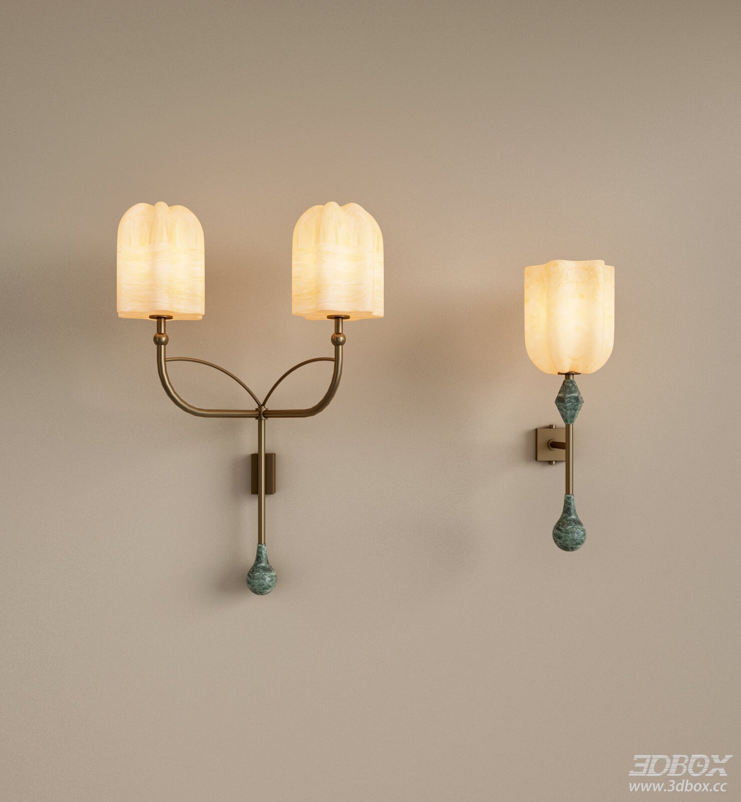 Modern Luxury Marble Shade Brass Wall Light Set