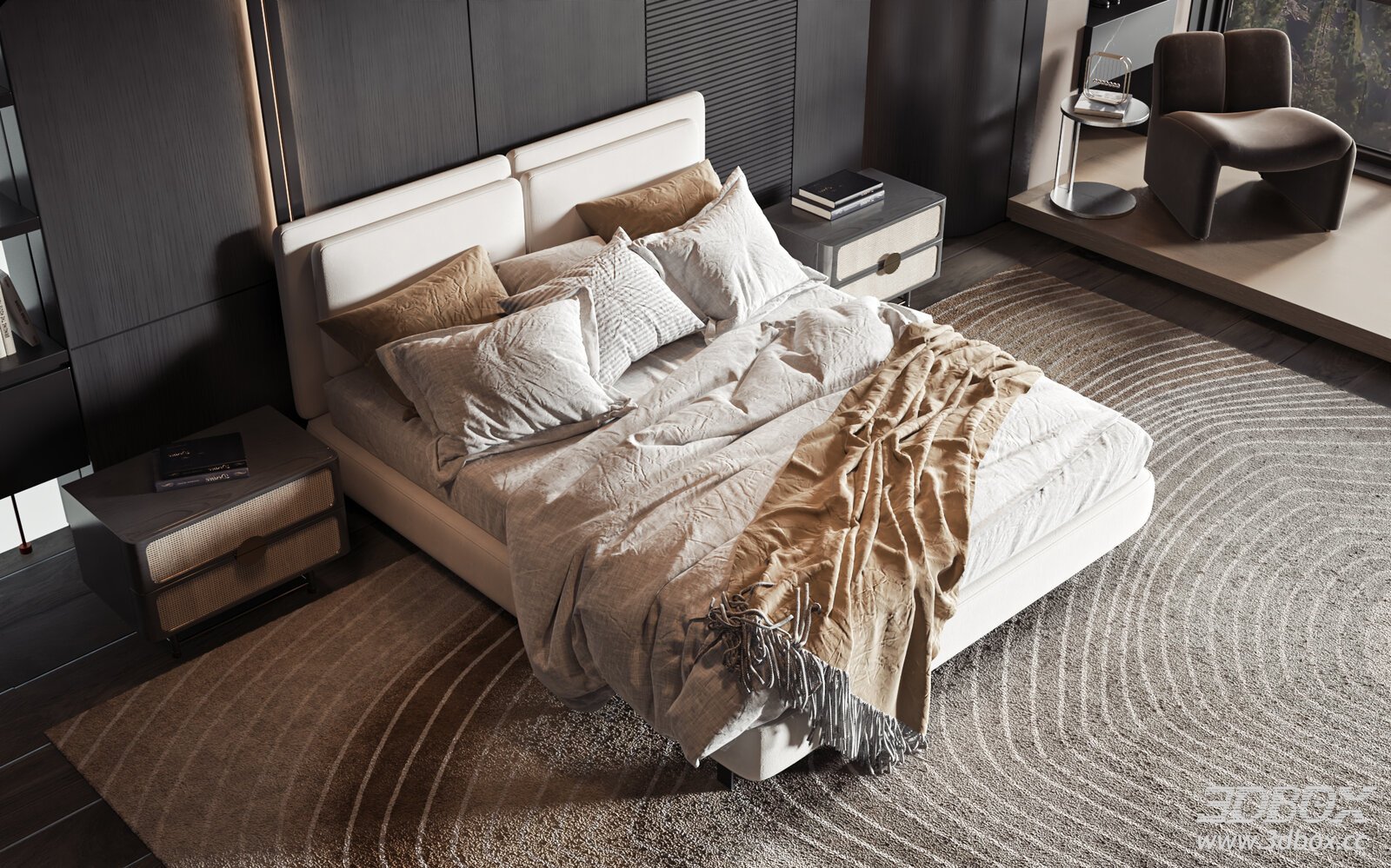 Modern Luxury Double Bedroom Interior Scene