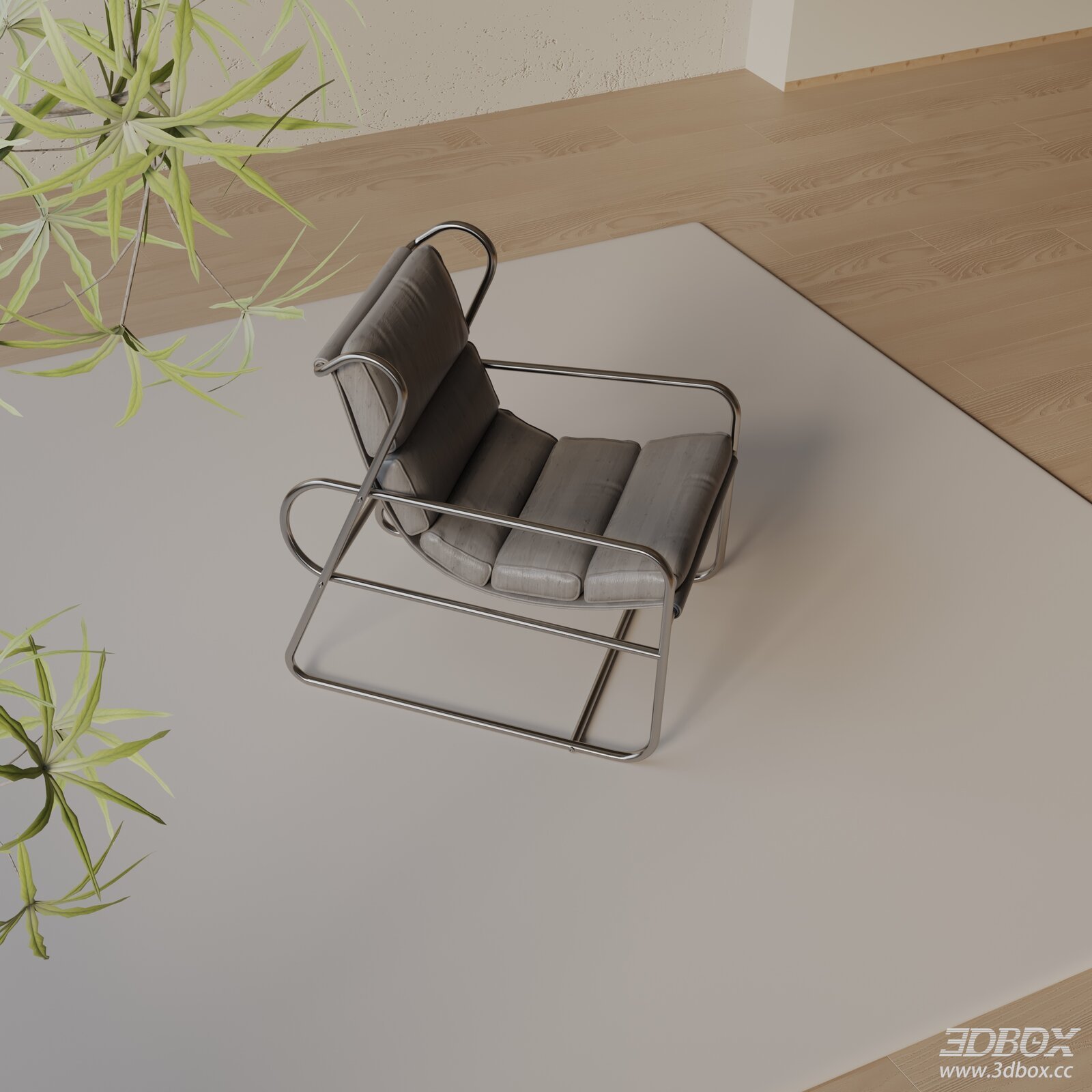 Modern Metal Frame Leather Upholstered Lounge Armchair