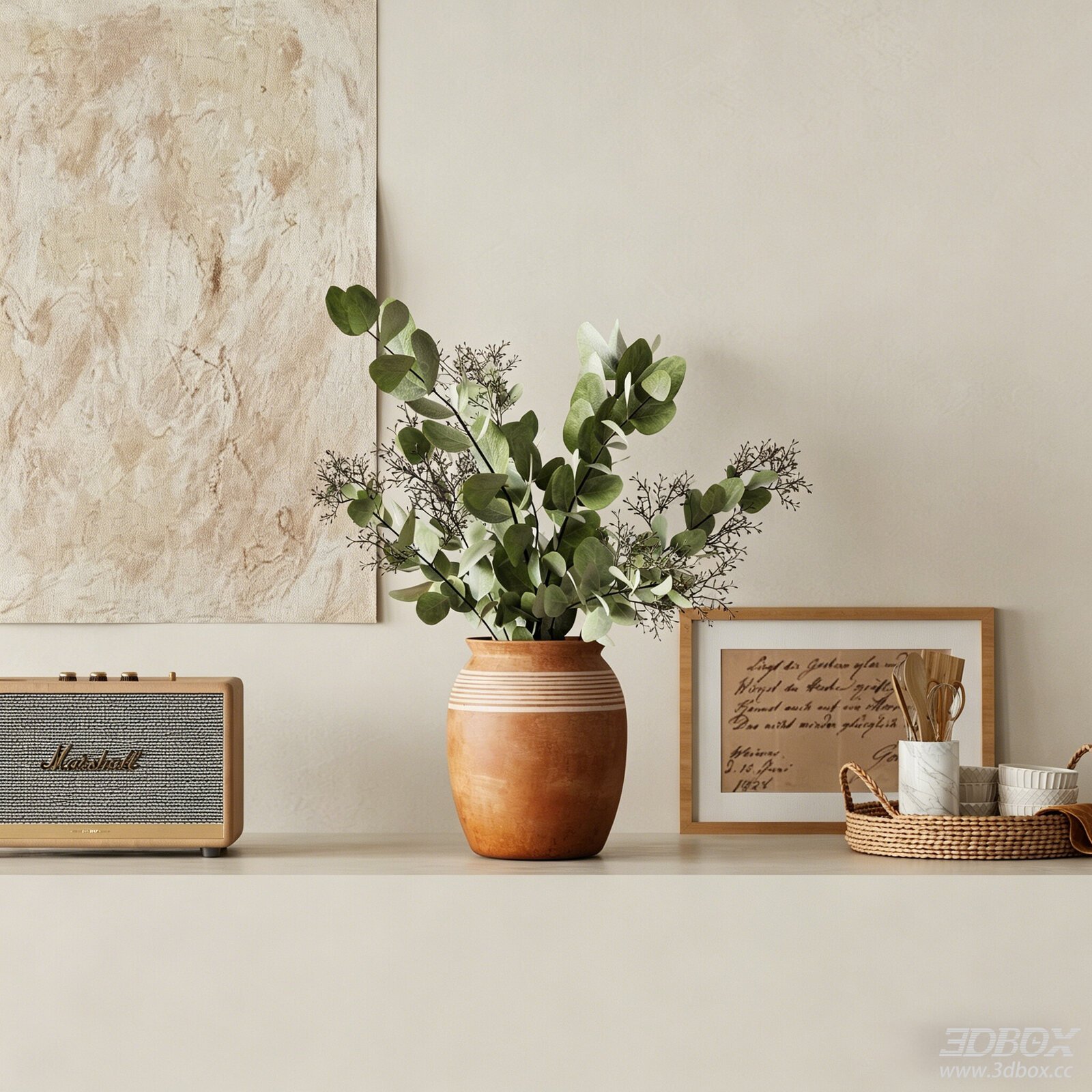 Cream Style Decorative Set with Eucalyptus Plant and Vase