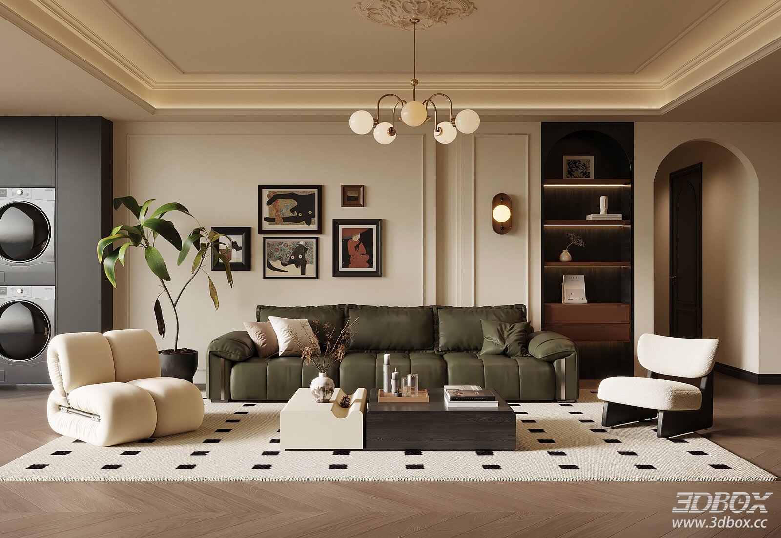 French Retro Style Luxury Living Room Interior Scene