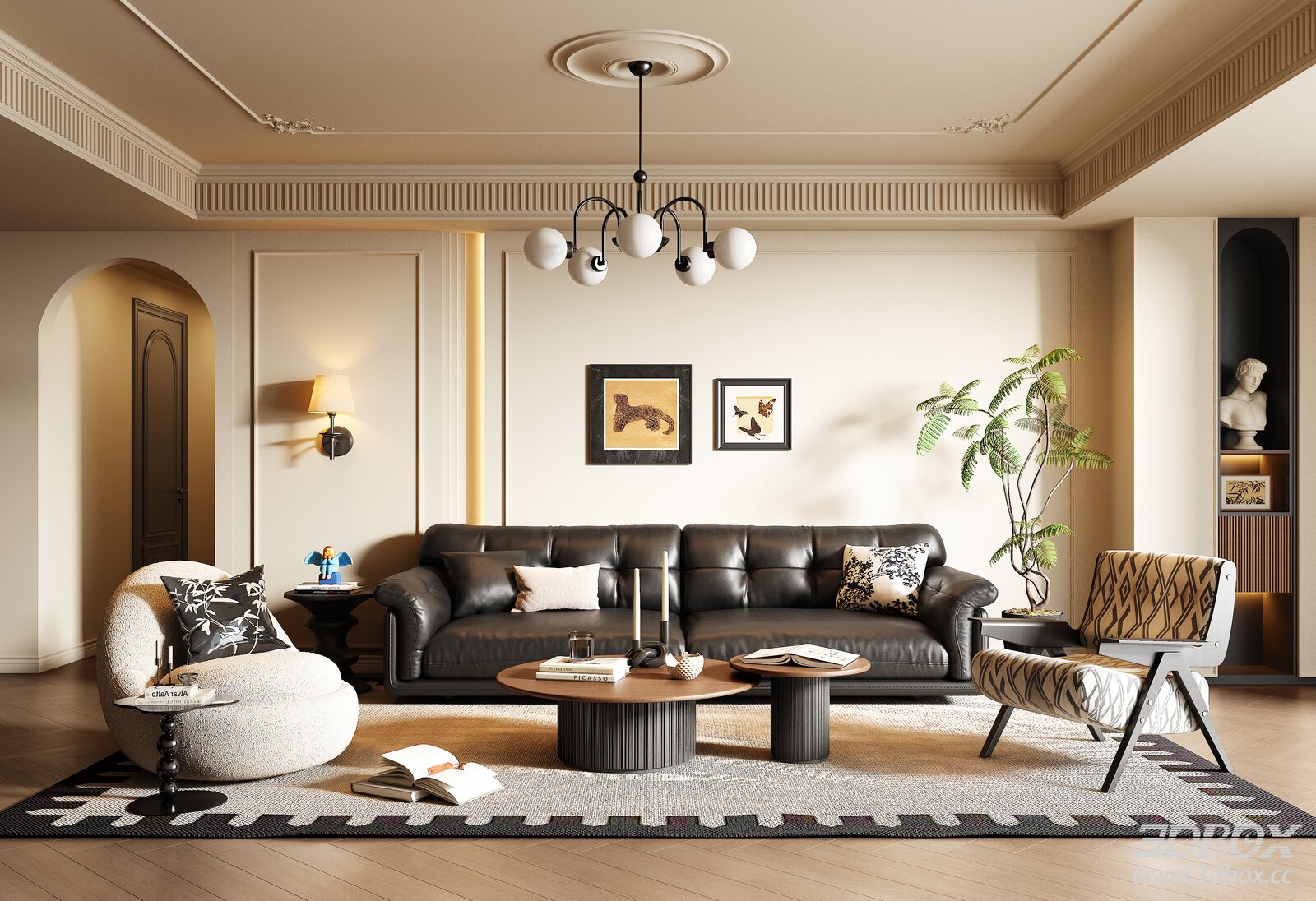 French Retro Style Living Room Interior Scene